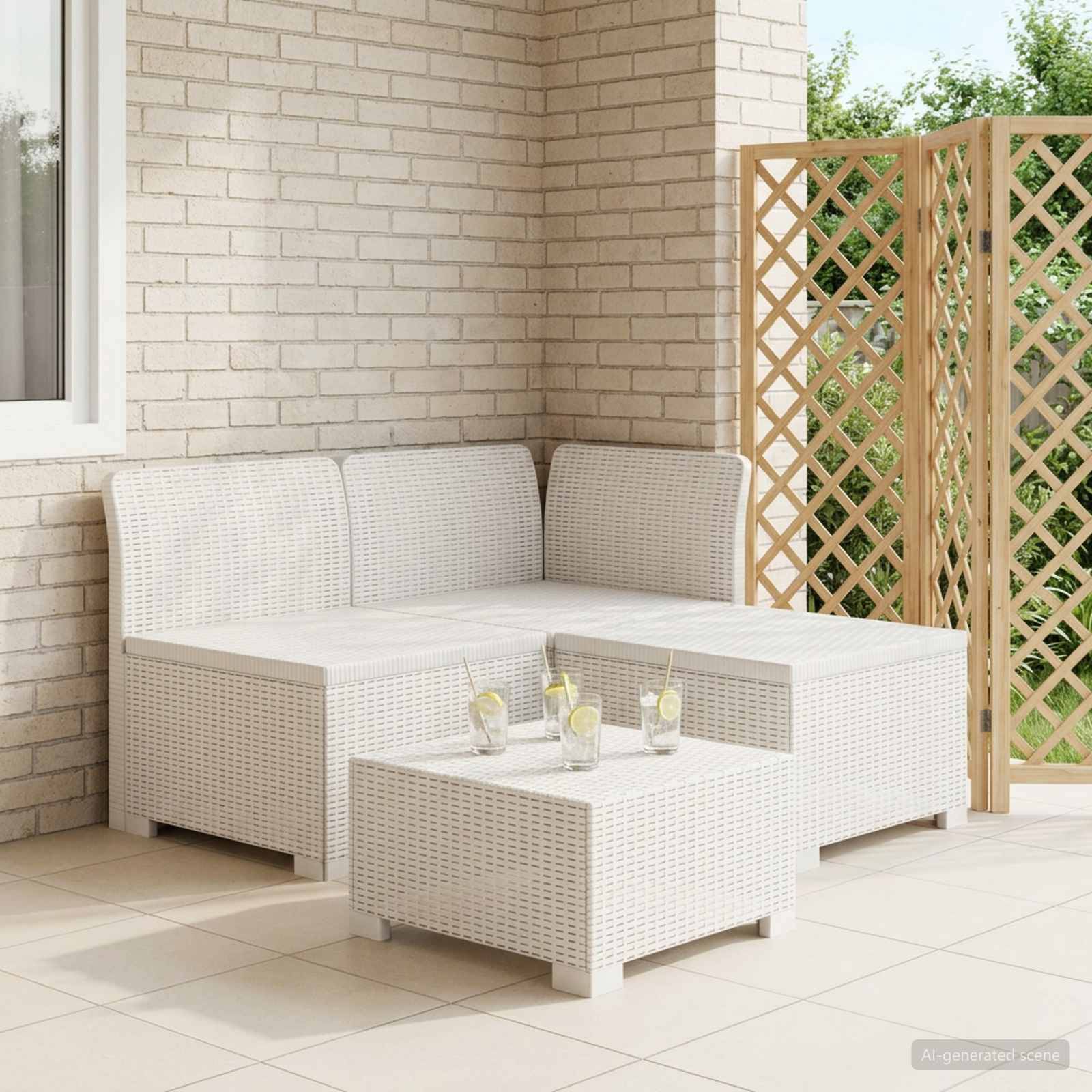 vidaXL 3-Sitzer Garten Sofa Rattan Look PP Weiß