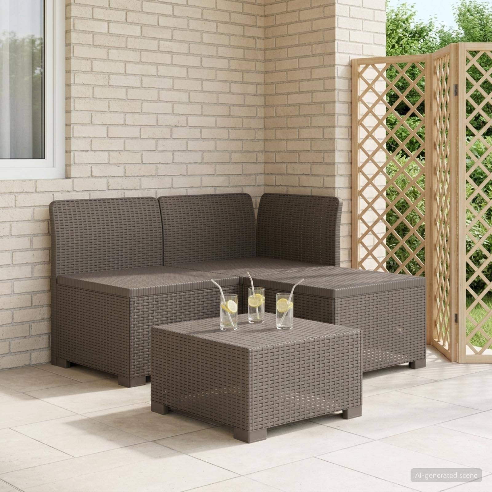 vidaXL 3-Sitzer Garten Sofa Rattan Look PP Hellgrau