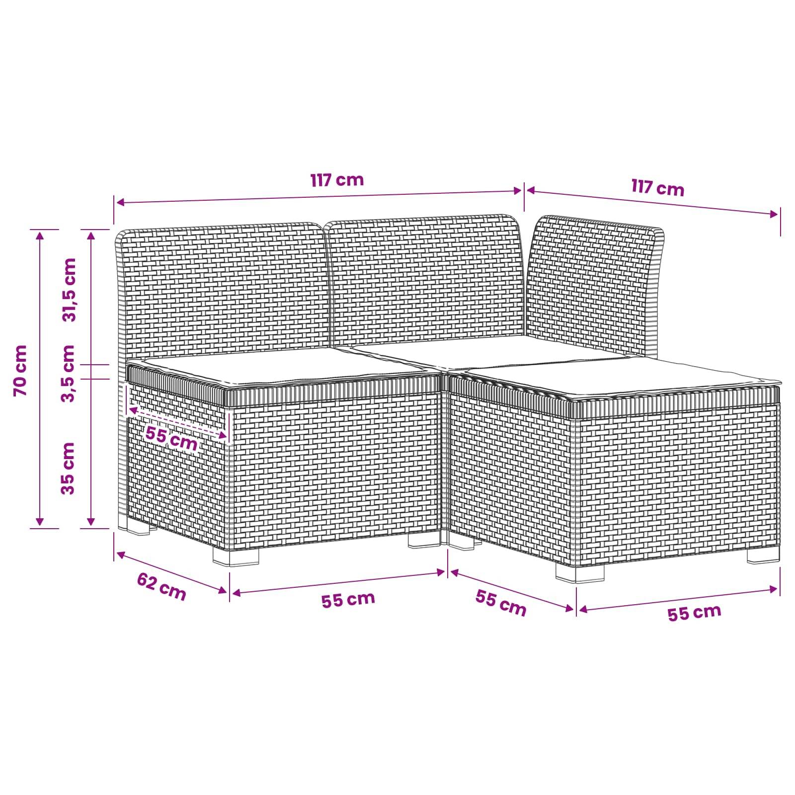 vidaXL 3-Sitzer Garten Sofa mit Kissen Rattan-Look PP Anthrazit