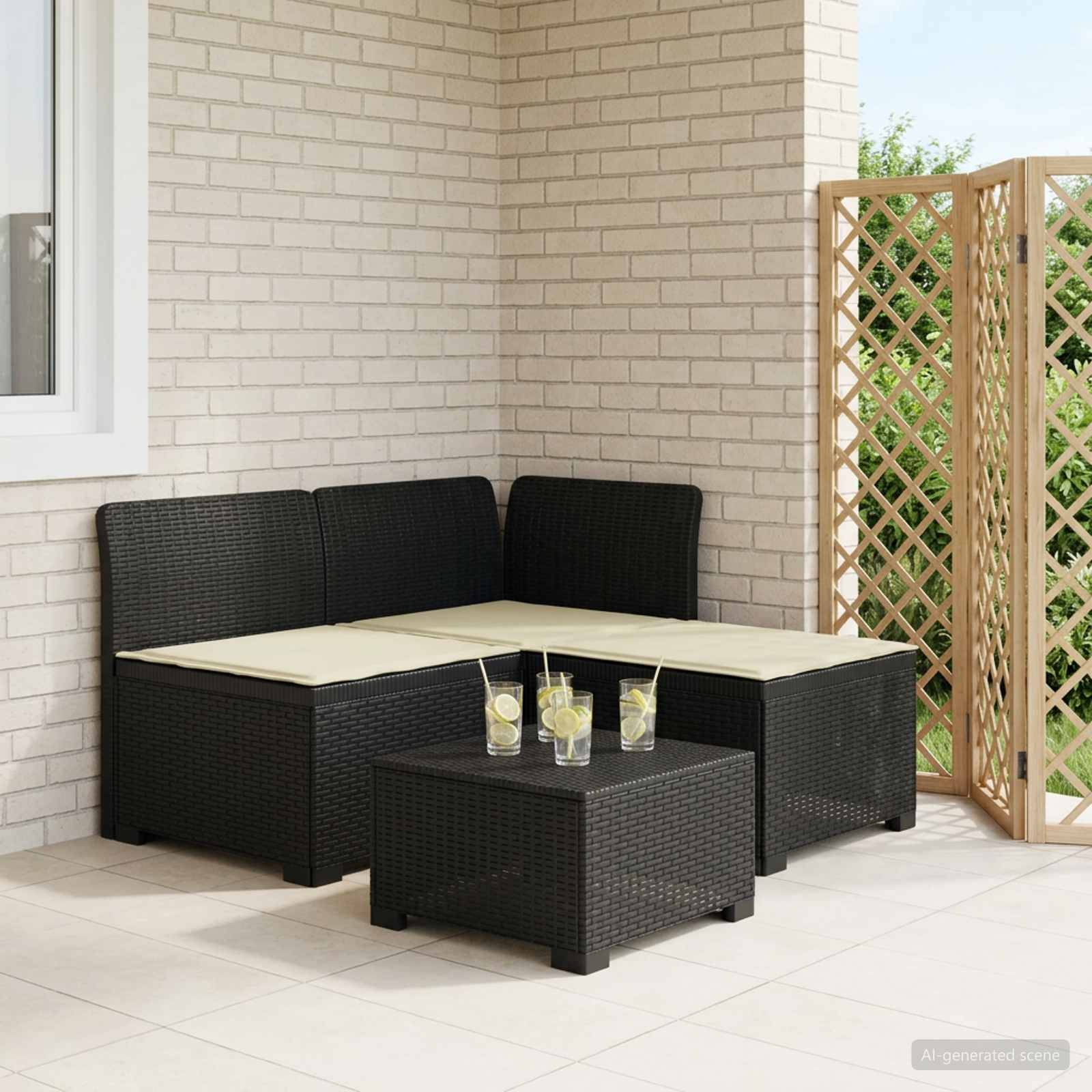 vidaXL 3-Sitzer Garten Sofa mit Kissen Rattan-Look PP Anthrazit