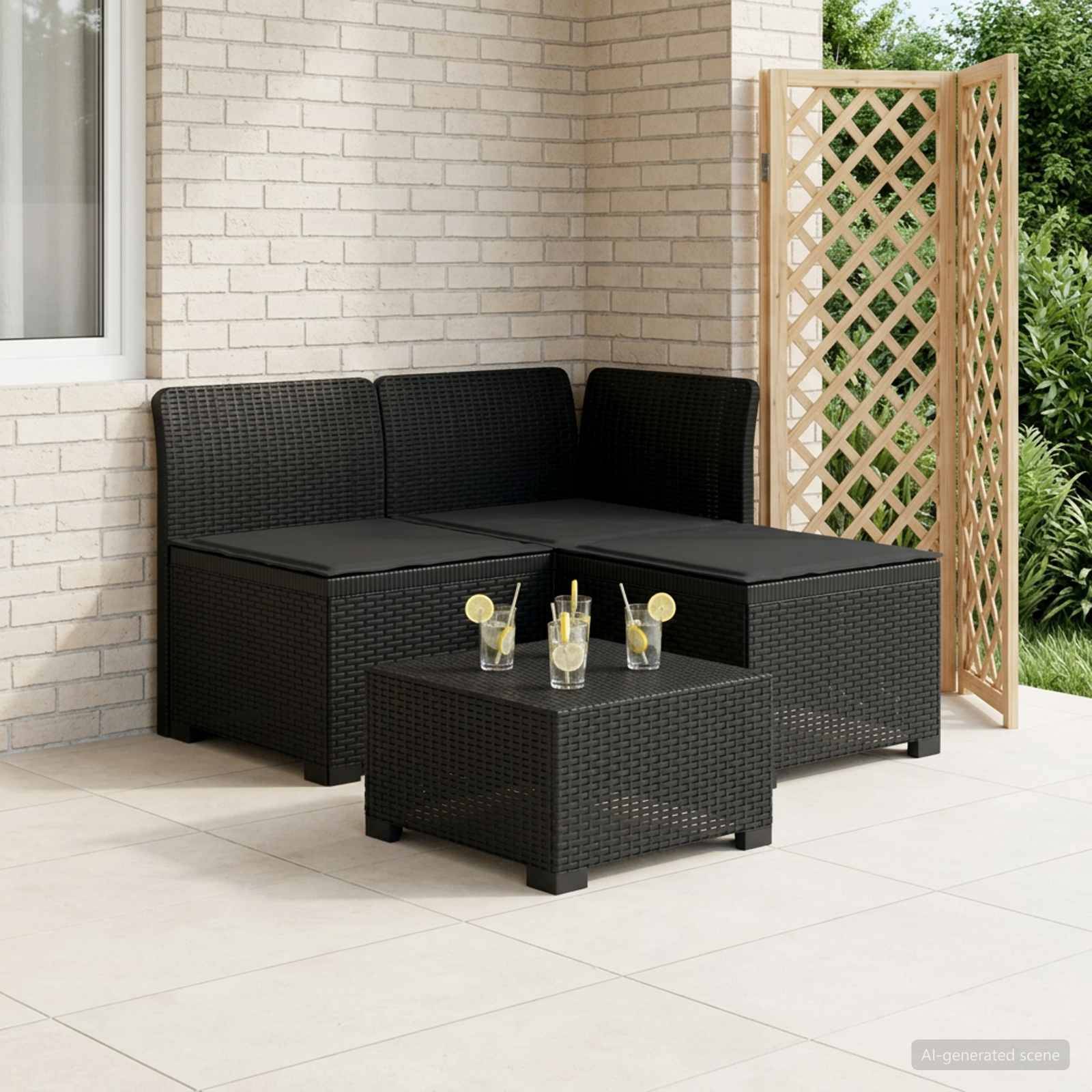 vidaXL 3-Sitzer Garten Sofa mit Kissen Rattan-Look PP Anthrazit