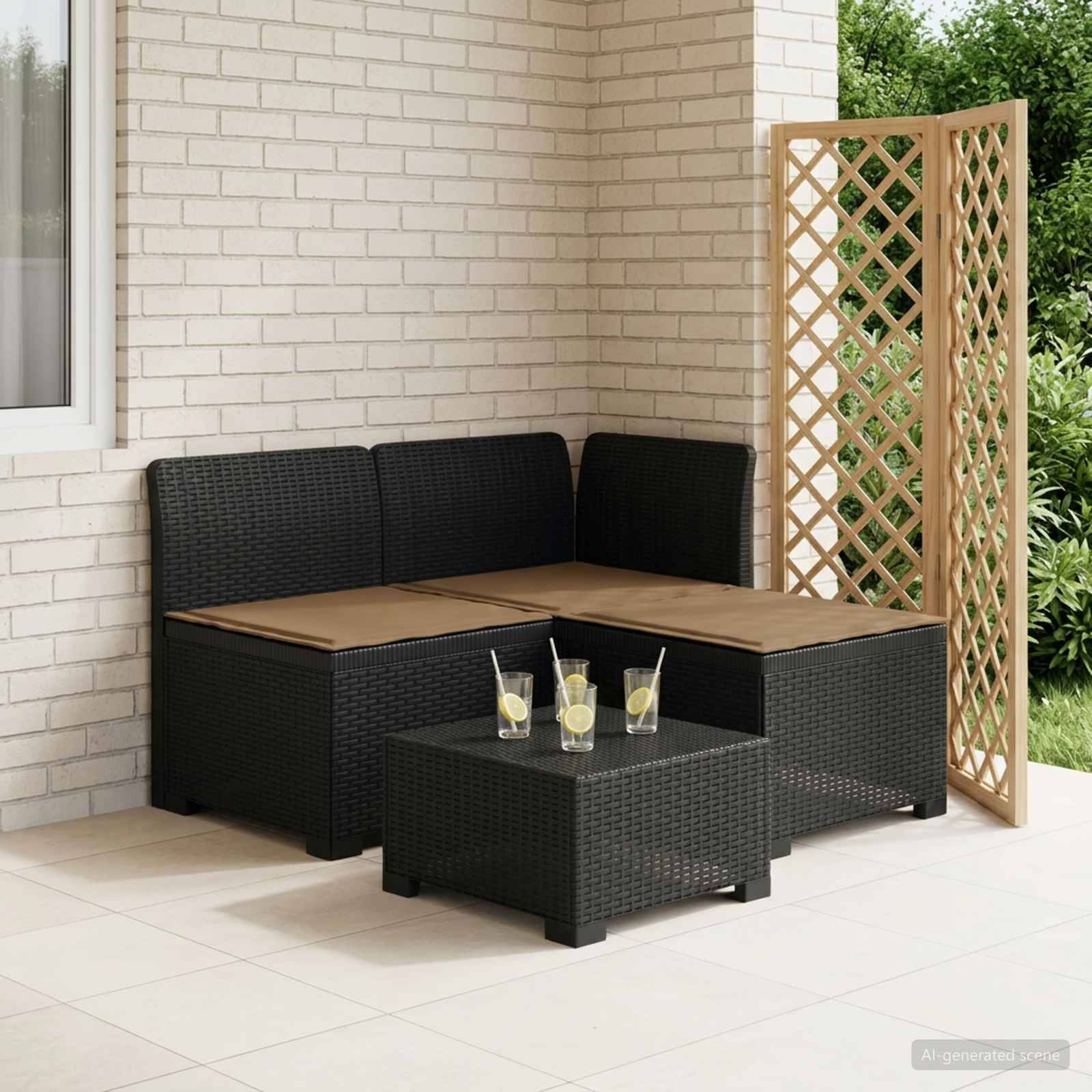 vidaXL 3-Sitzer Garten Sofa mit Kissen Rattan-Look PP Anthrazit