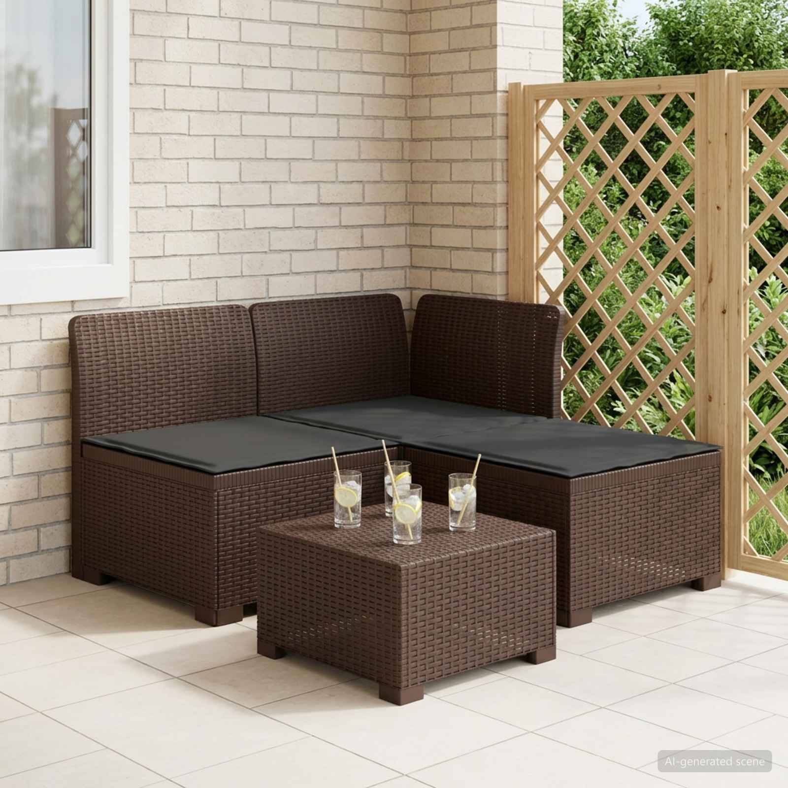 vidaXL 3-Sitzer Garten Sofa mit Kissen Rattan-Look PP Braun