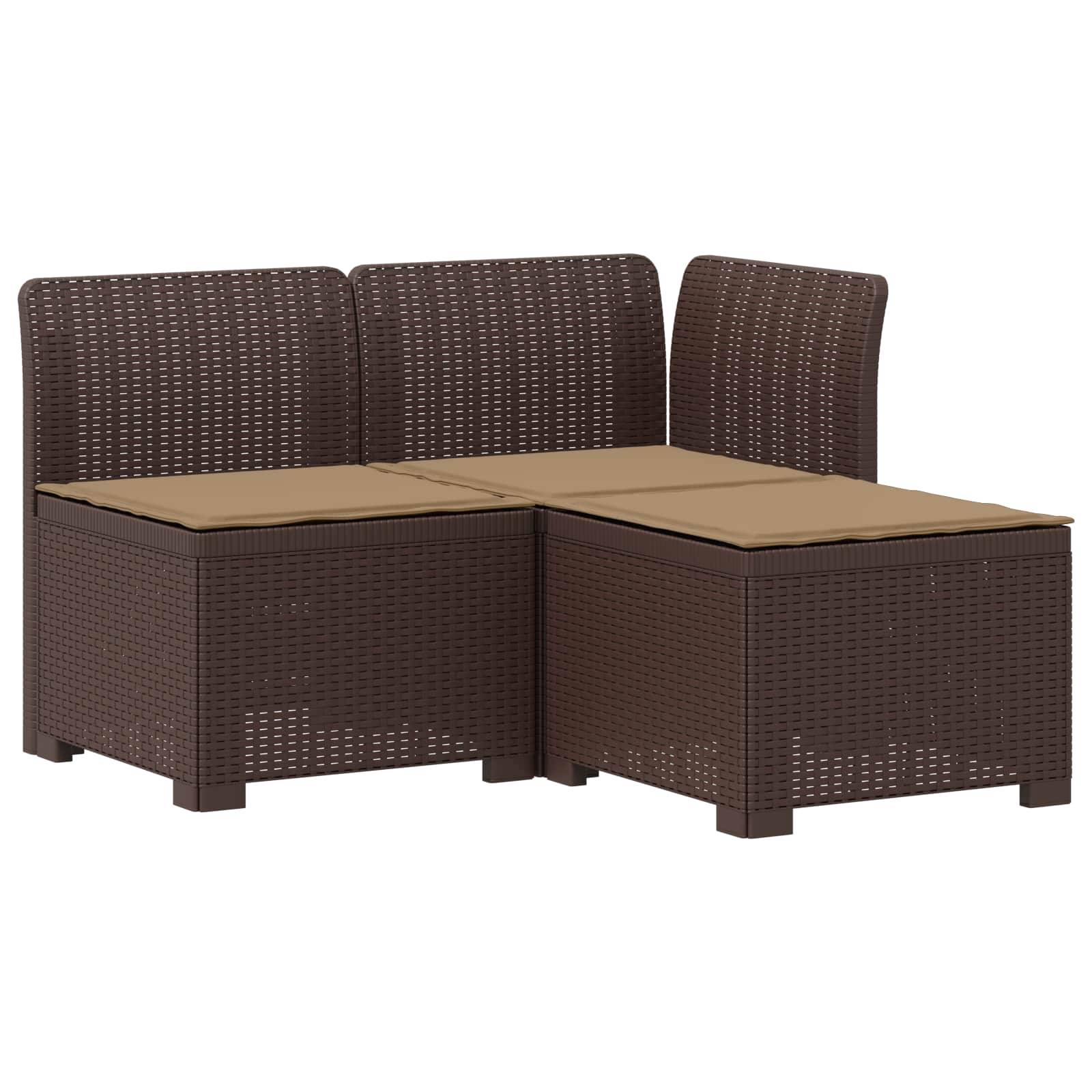 vidaXL 3-Sitzer Garten Sofa mit Kissen Rattan-Look PP Braun
