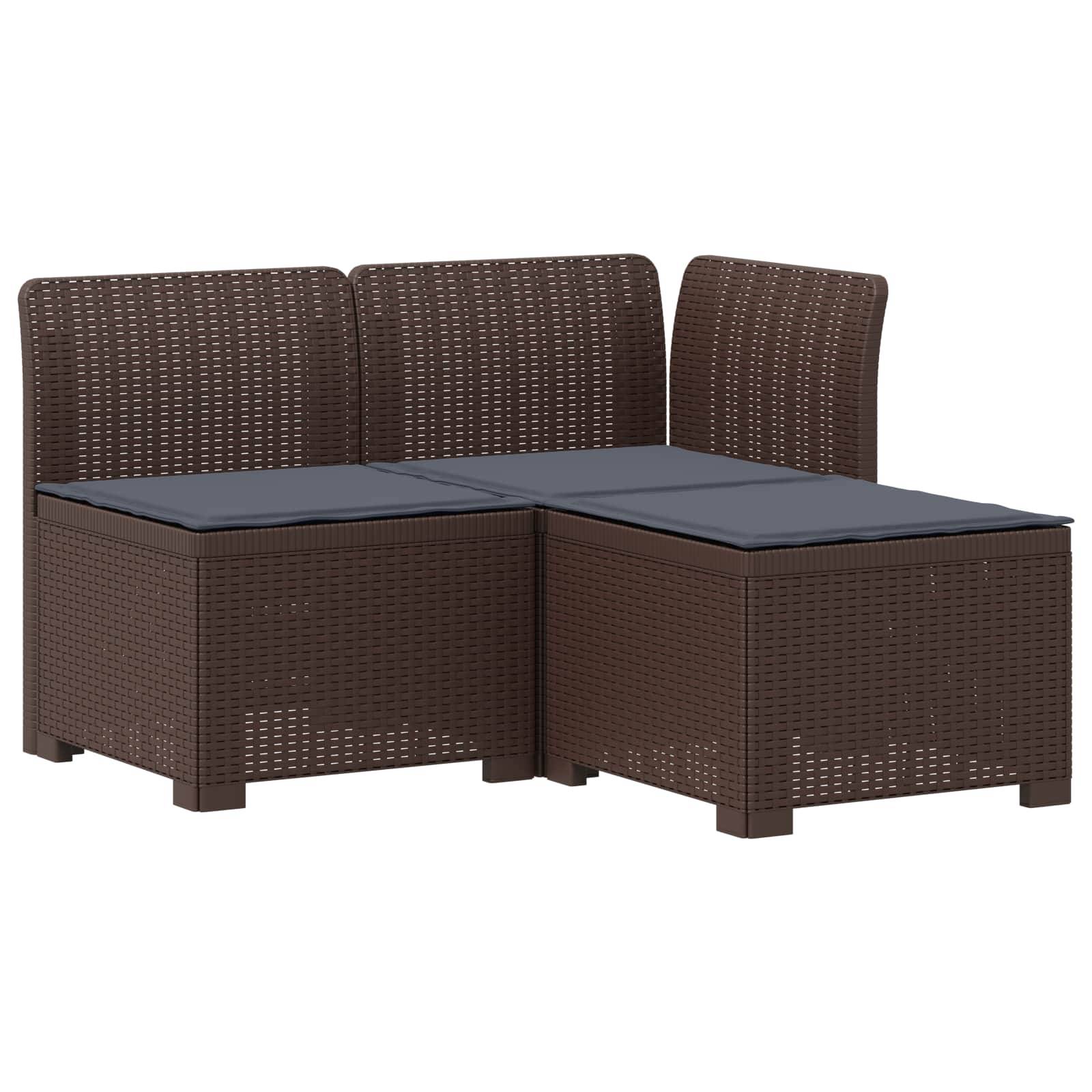 vidaXL 3-Sitzer Garten Sofa mit Kissen Rattan-Look PP Braun