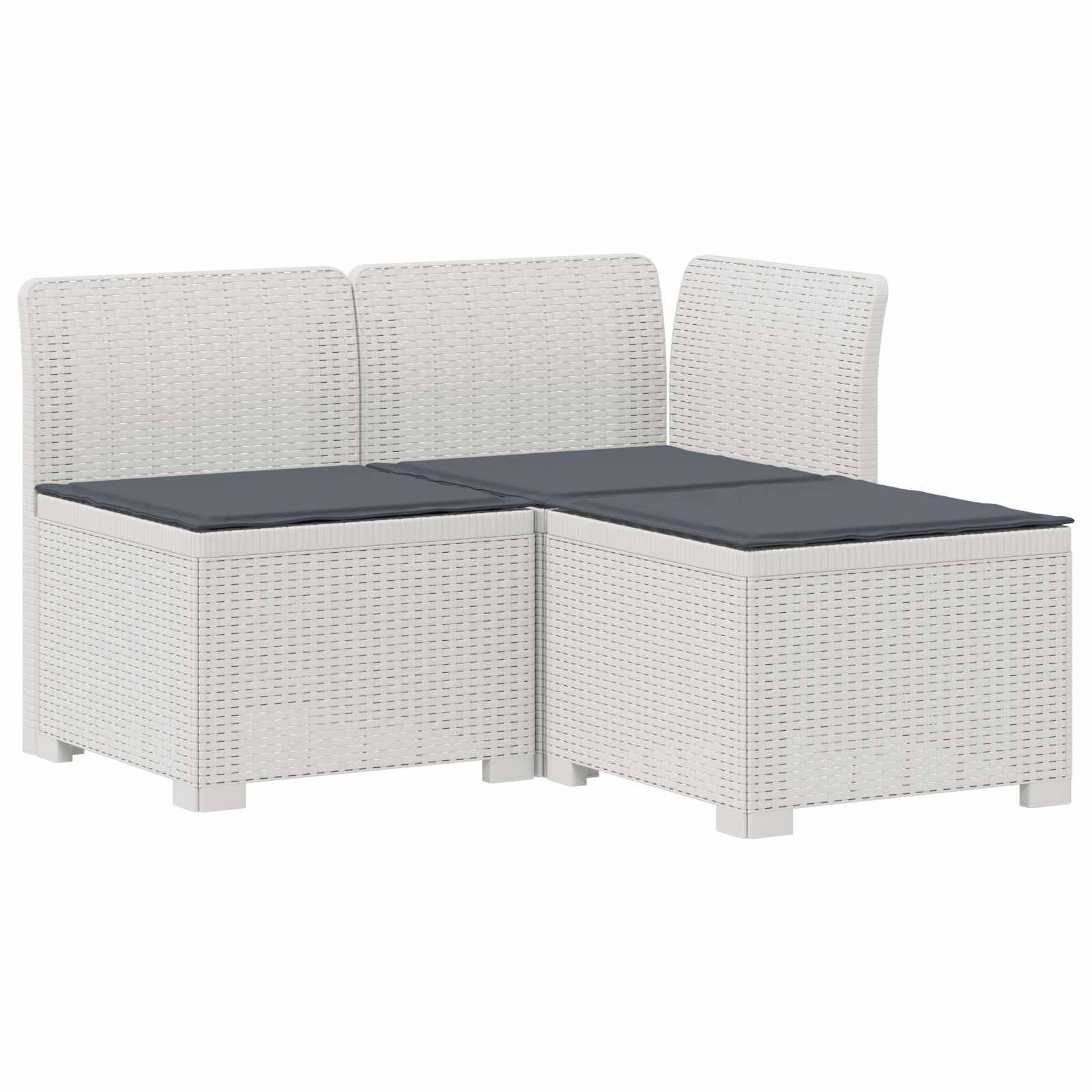 vidaXL 3-Sitzer Garten Sofa mit Kissen Rattan-Look PP Weiß