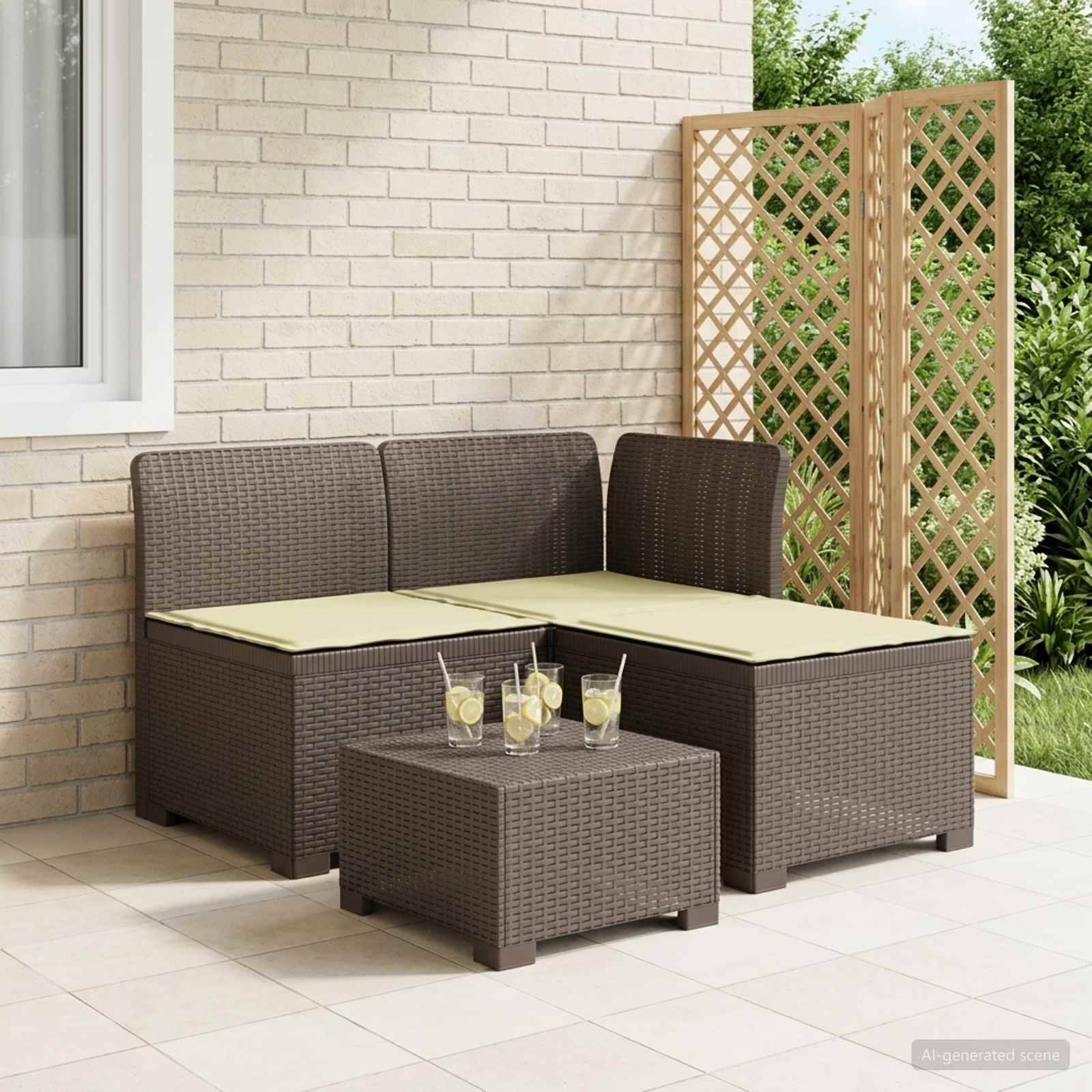 vidaXL 3-Sitzer Garten Sofa mit Kissen Rattan-Look PP Hellgrau