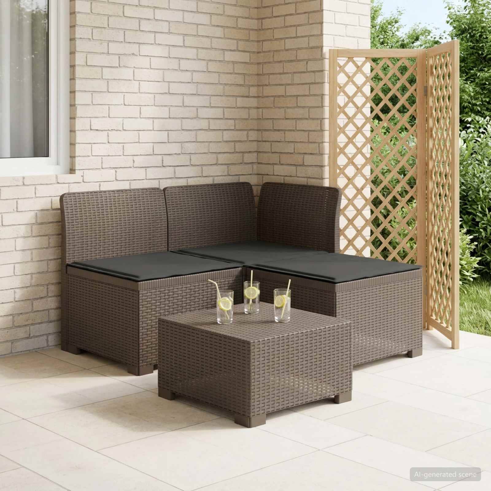 vidaXL 3-Sitzer Garten Sofa mit Kissen Rattan-Look PP Hellgrau