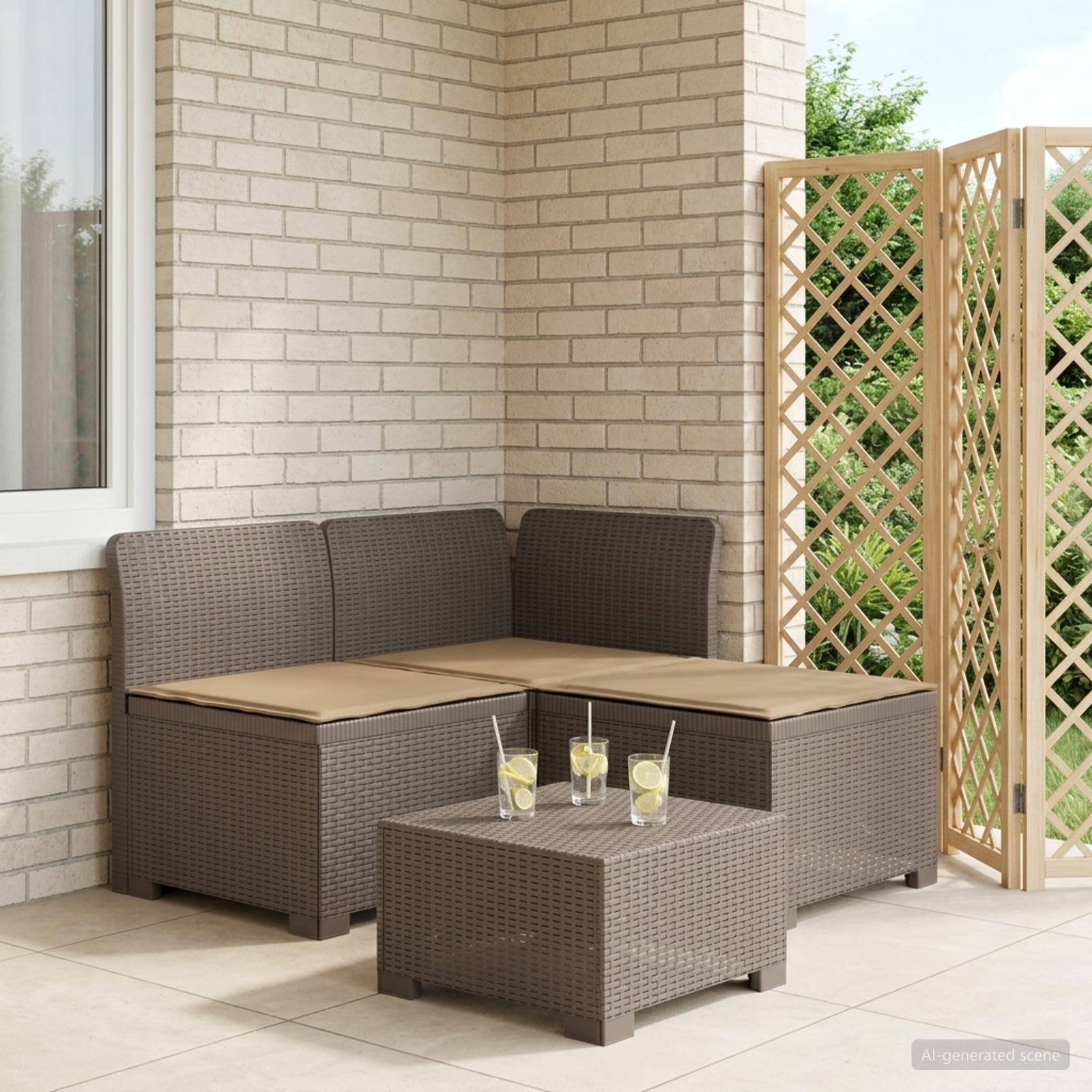 vidaXL 3-Sitzer Garten Sofa mit Kissen Rattan-Look PP Hellgrau
