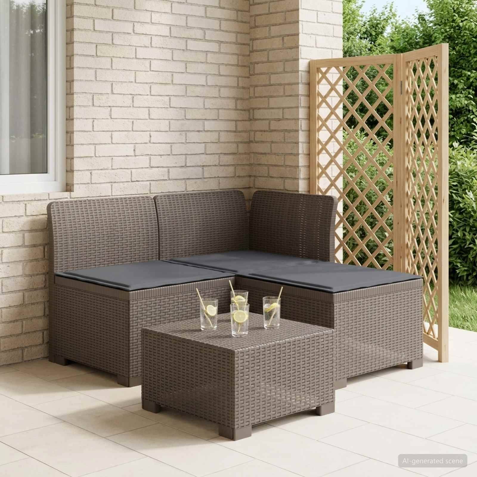 vidaXL 3-Sitzer Garten Sofa mit Kissen Rattan-Look PP Hellgrau