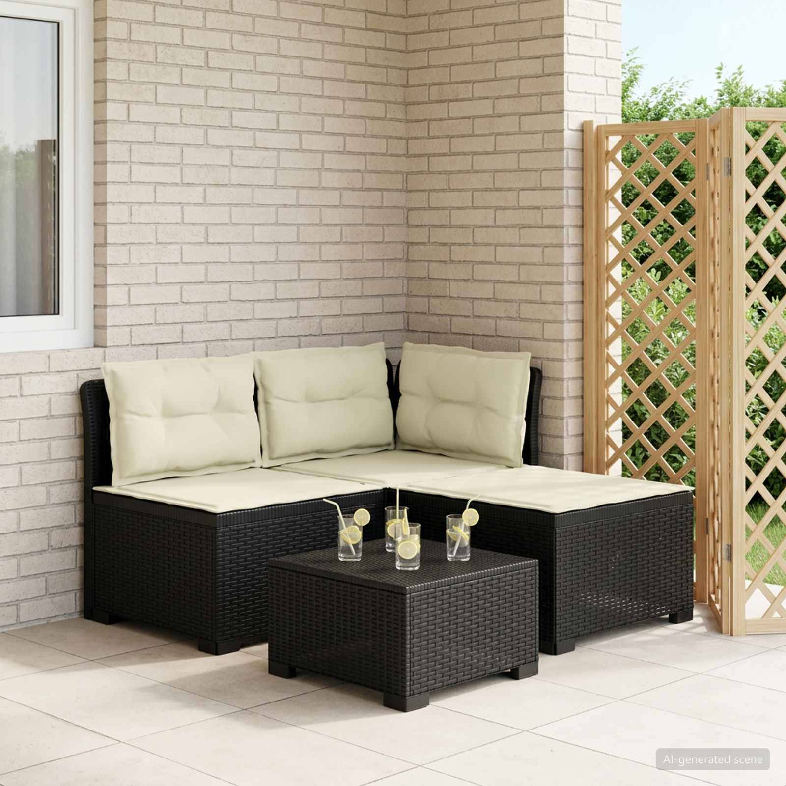 vidaXL 3-Sitzer Garten Sofa mit Kissen Rattan-Look PP Anthrazit