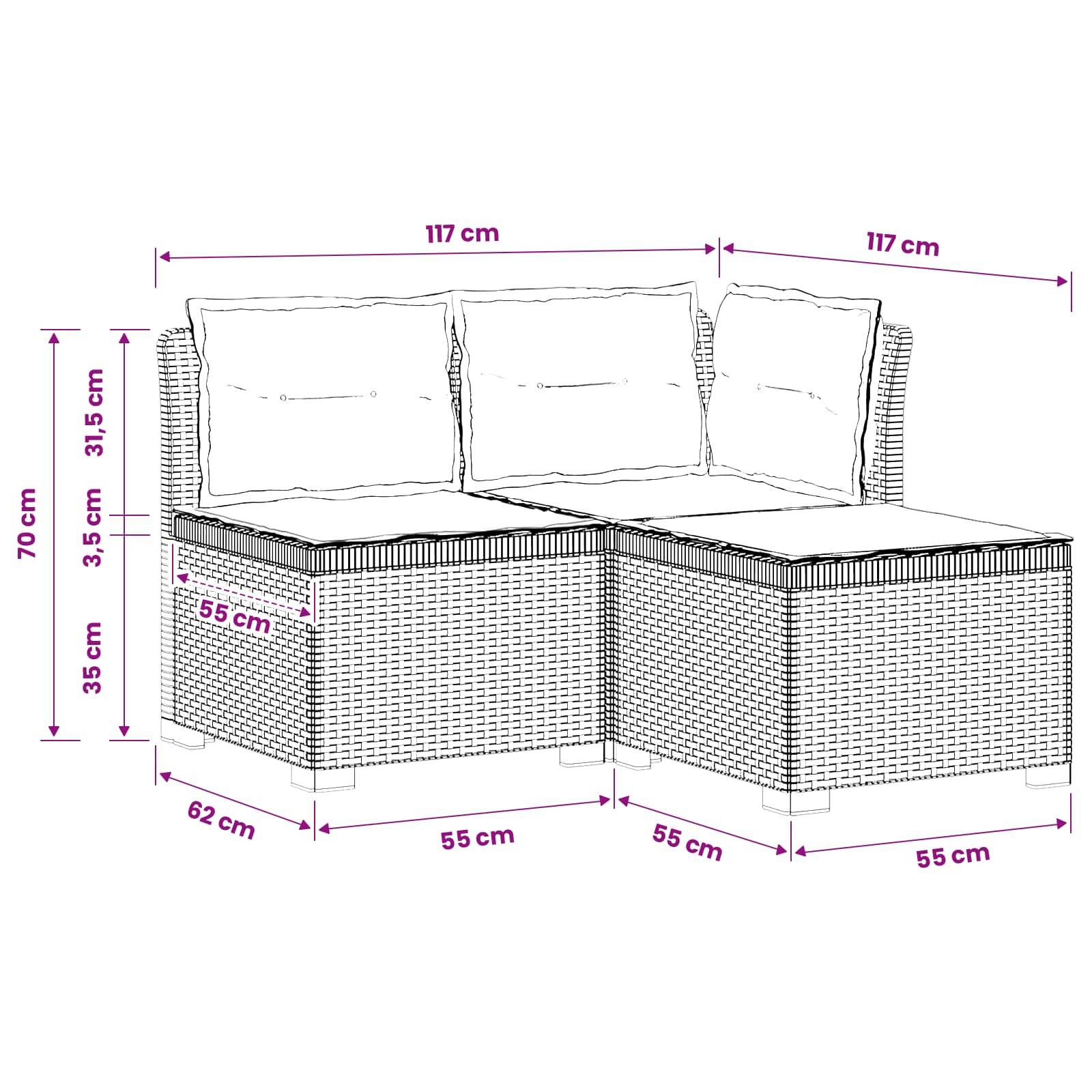 vidaXL 3-Sitzer Garten Sofa mit Kissen Rattan-Look PP Anthrazit