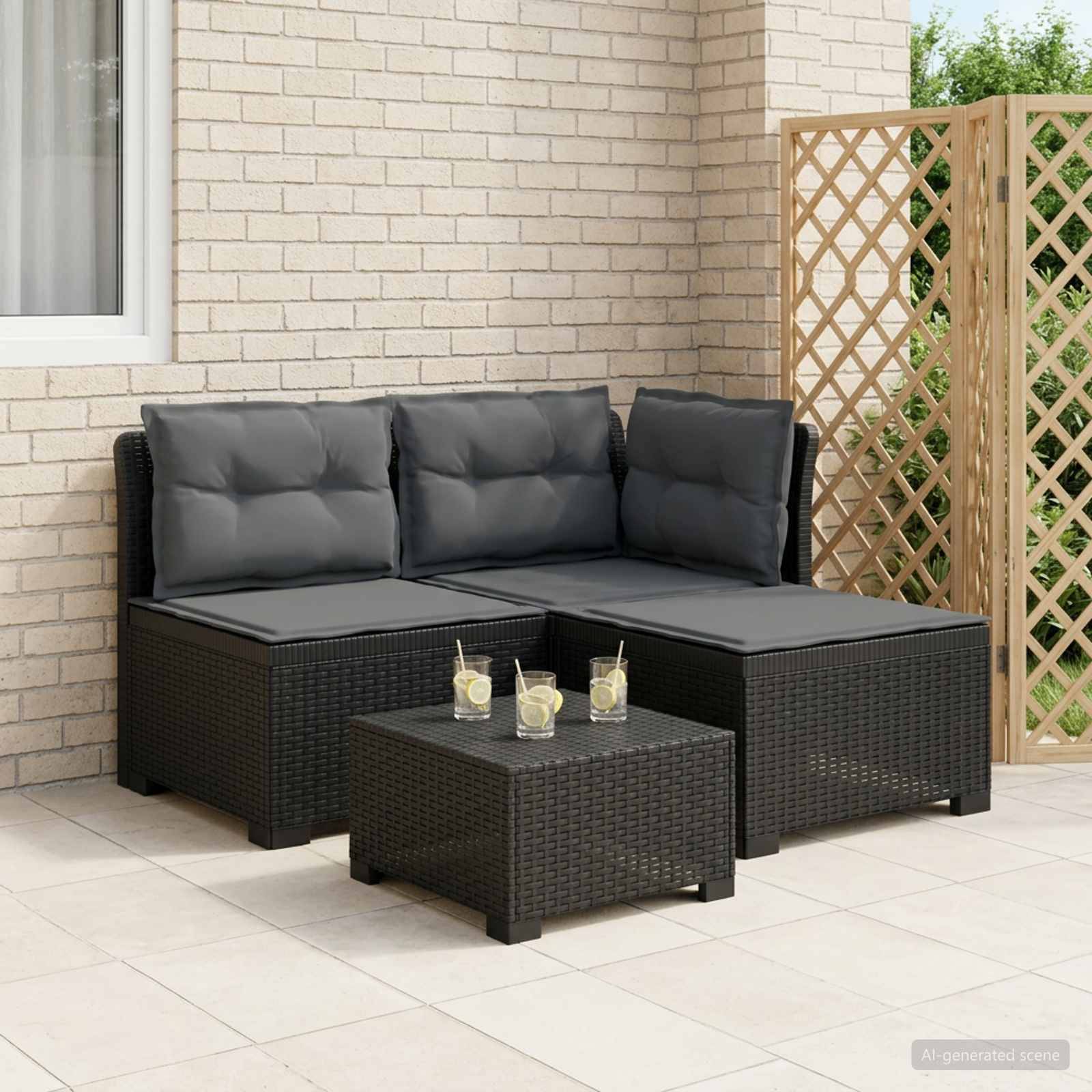 vidaXL 3-Sitzer Garten Sofa mit Kissen Rattan-Look PP Anthrazit