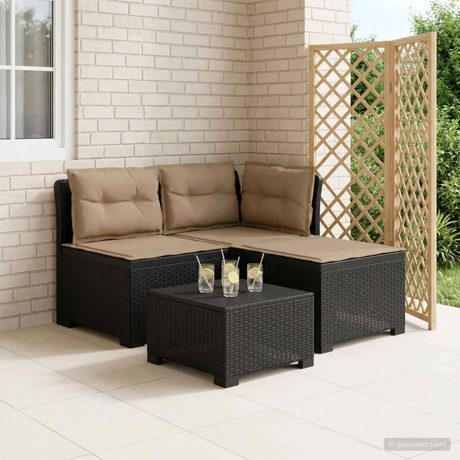 vidaXL 3-Sitzer Garten Sofa mit Kissen Rattan-Look PP Anthrazit