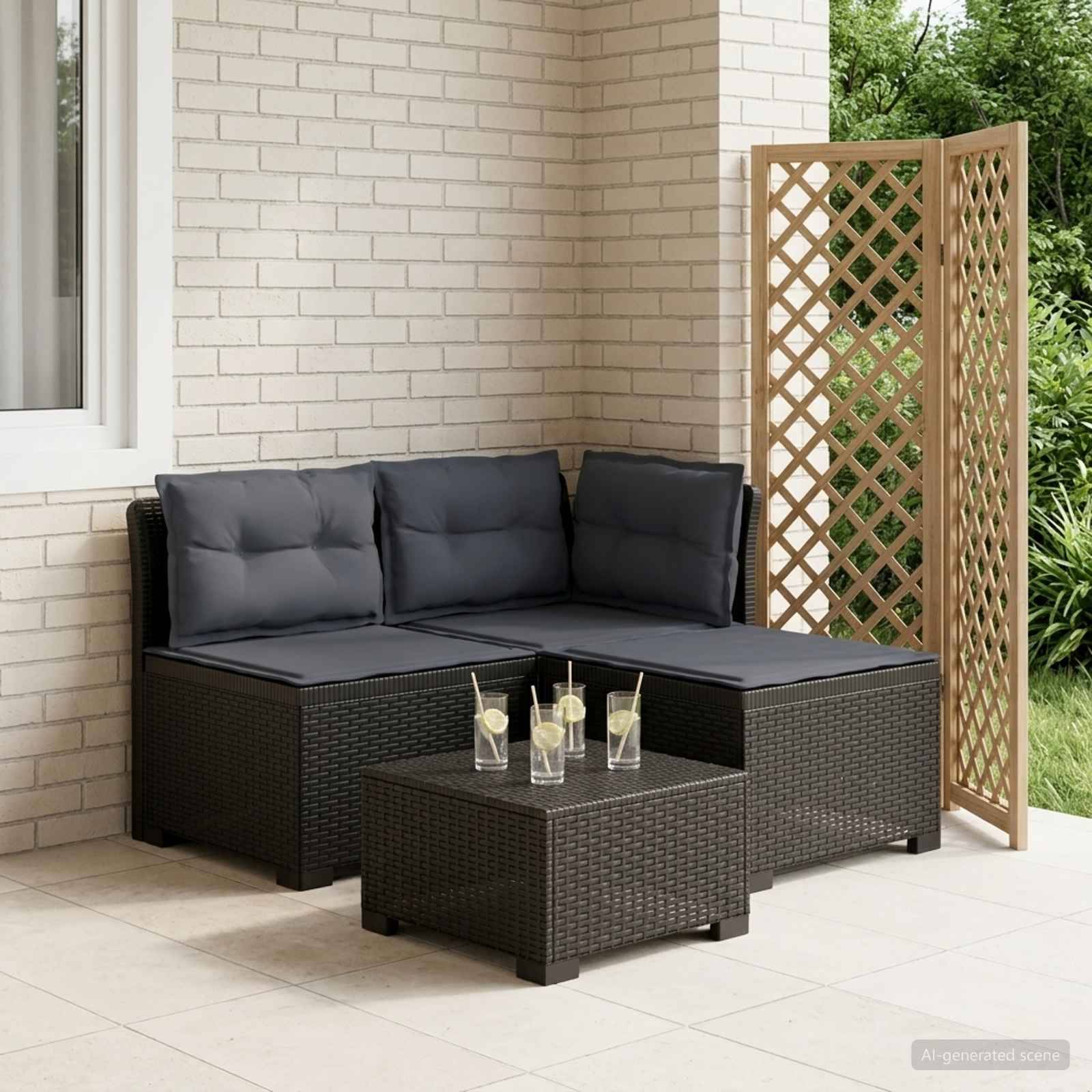 vidaXL 3-Sitzer Garten Sofa mit Kissen Rattan-Look PP Anthrazit