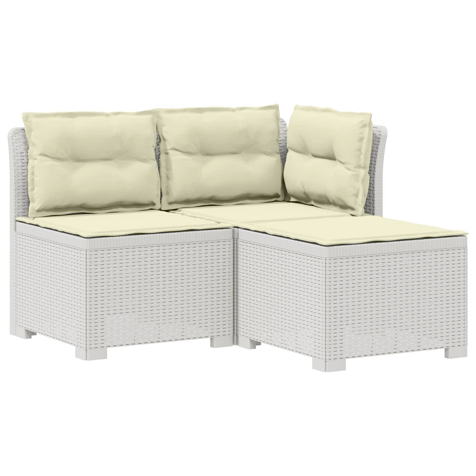 vidaXL 3-Sitzer Garten Sofa mit Kissen Rattan-Look PP Weiß