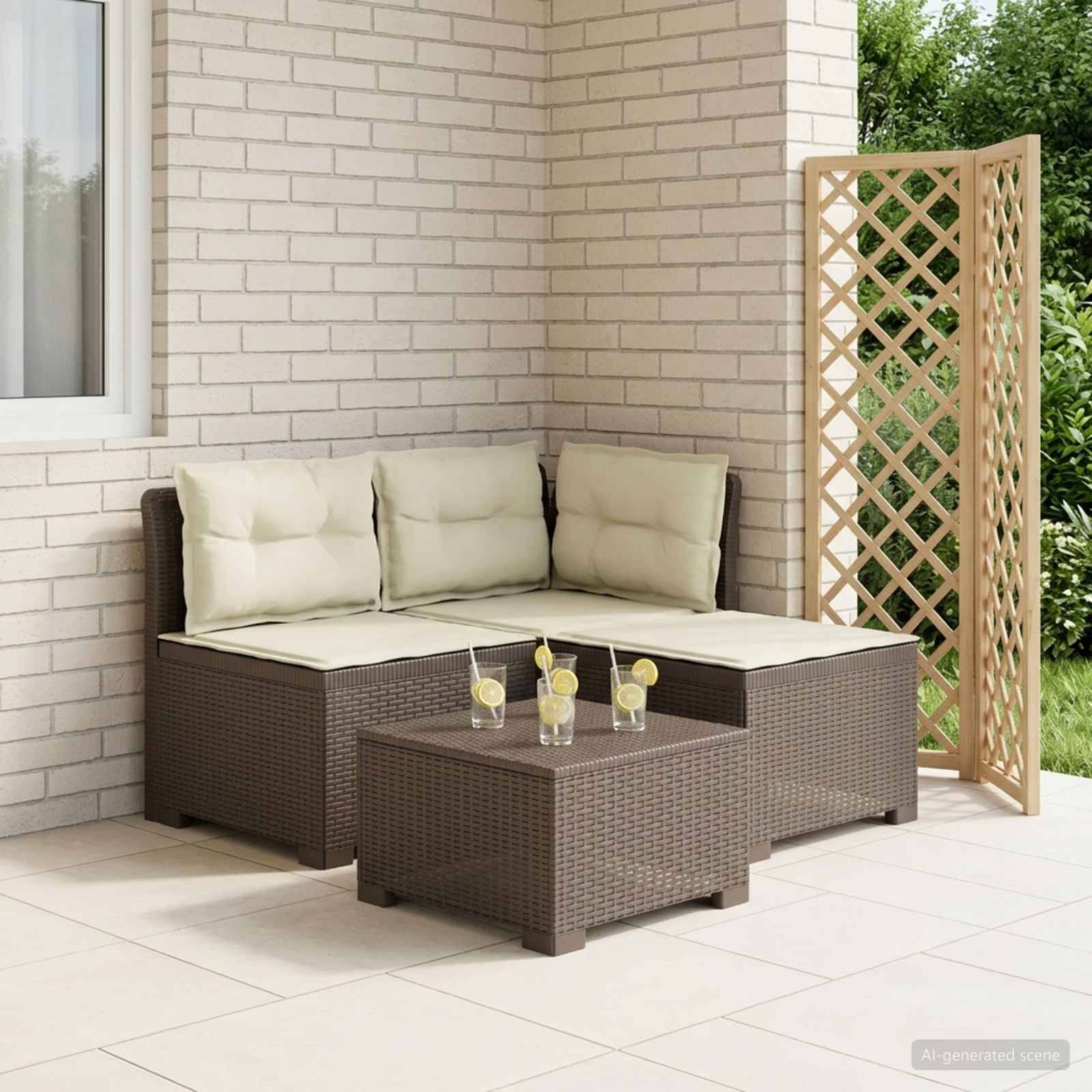 vidaXL 3-Sitzer Garten Sofa mit Kissen Rattan-Look PP Hellgrau