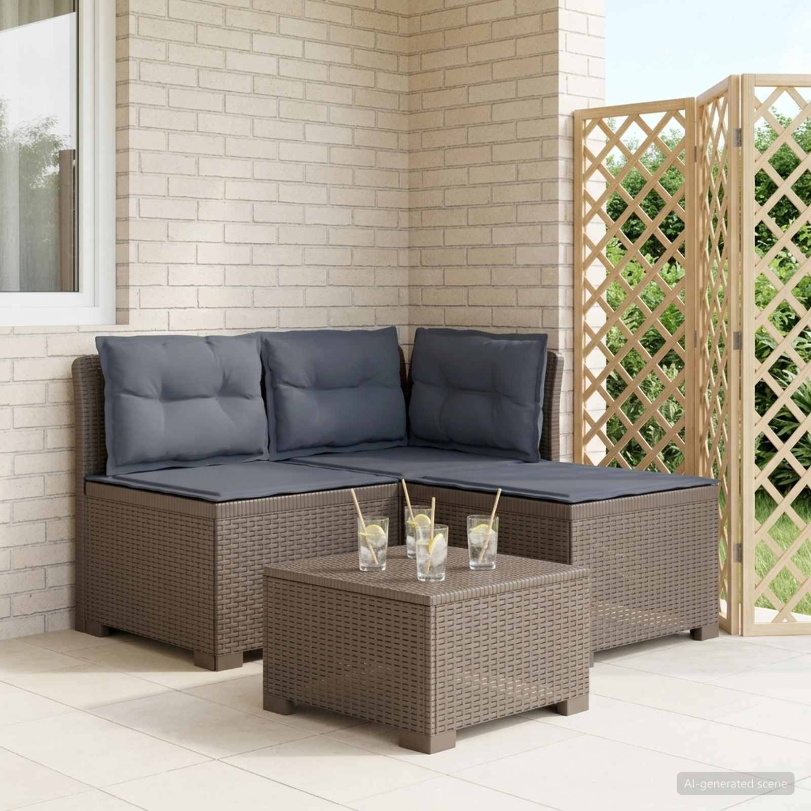 vidaXL 3-Sitzer Garten Sofa mit Kissen Rattan-Look PP Hellgrau