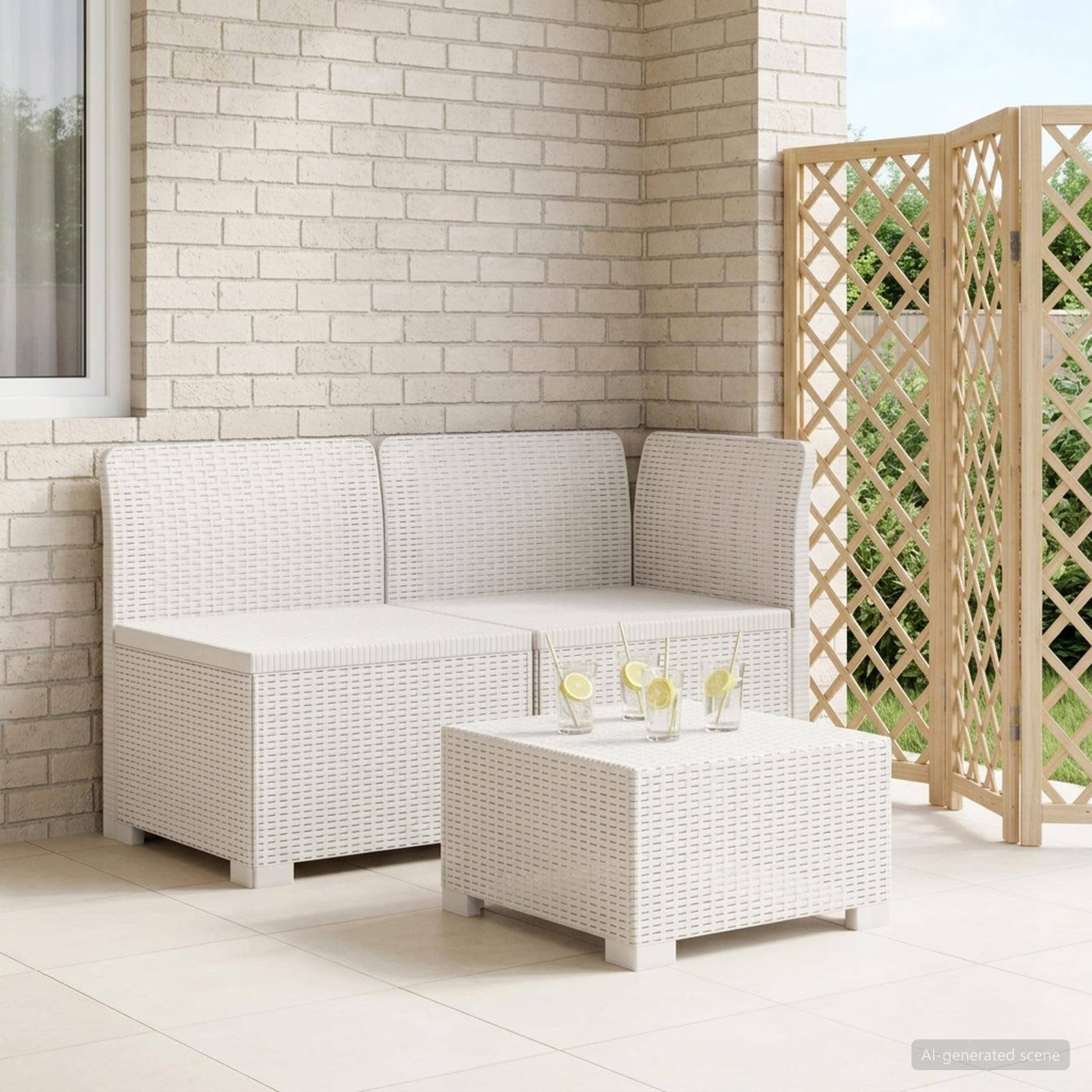 vidaXL 2-Sitzer Garten-Sofa Rattan-Look PP Weiß