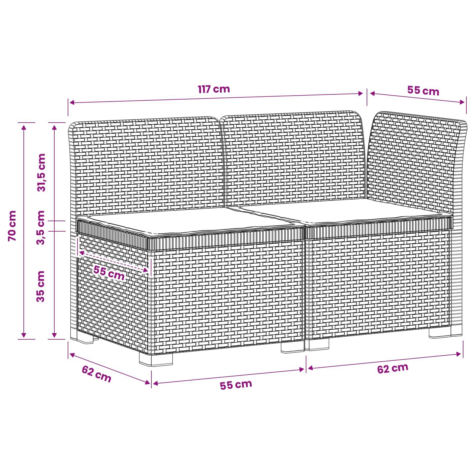 vidaXL 2-Sitzer Garten-Sofa mit Kissen Rattan-Look PP Anthrazit