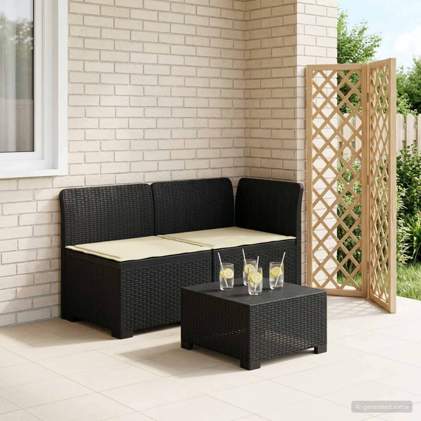 vidaXL 2-Sitzer Garten-Sofa mit Kissen Rattan-Look PP Anthrazit