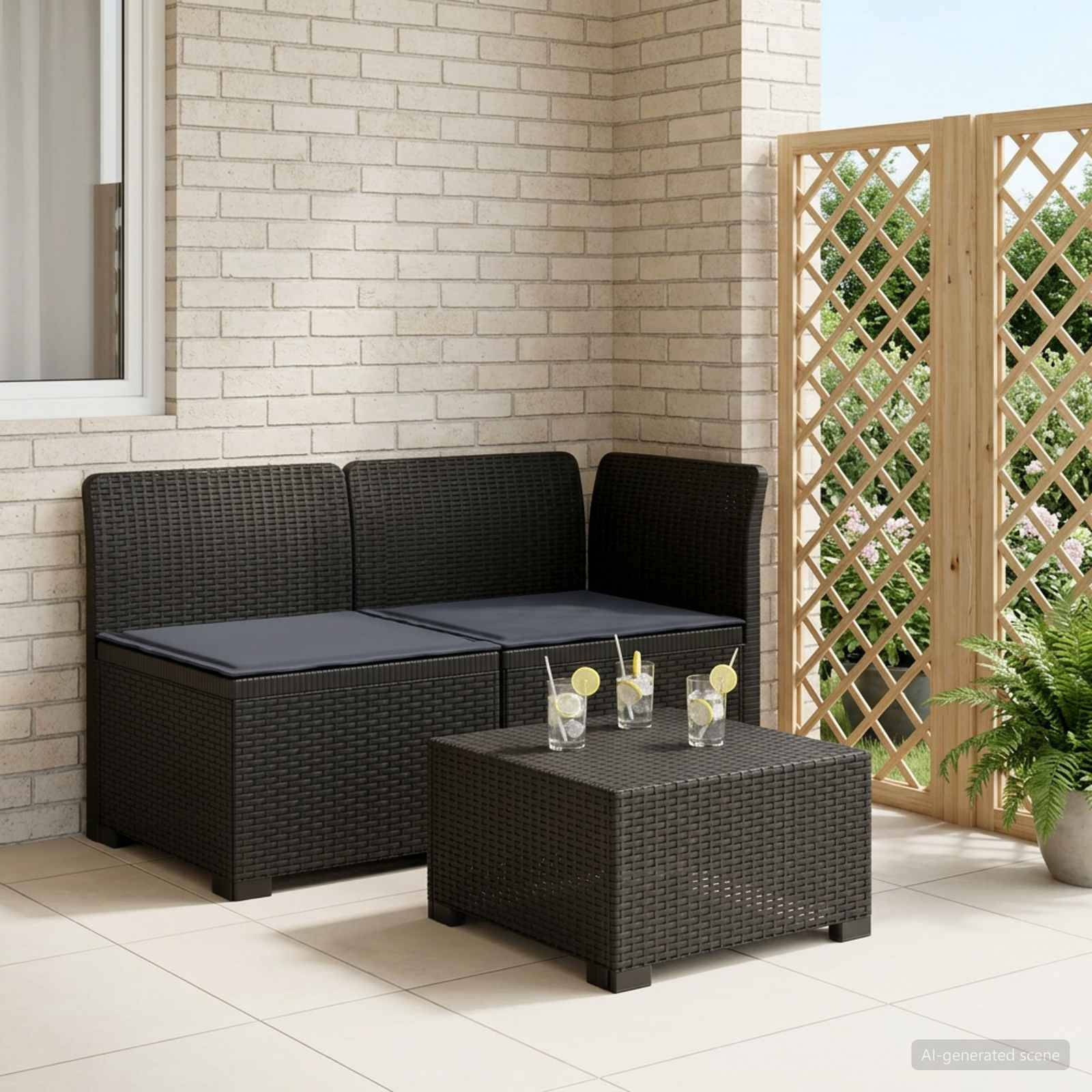 vidaXL 2-Sitzer Garten-Sofa mit Kissen Rattan-Look PP Anthrazit