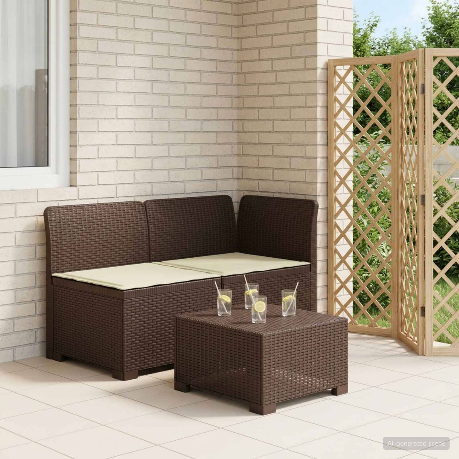 vidaXL 2-Sitzer Garten-Sofa mit Kissen Rattan-Look PP Braun