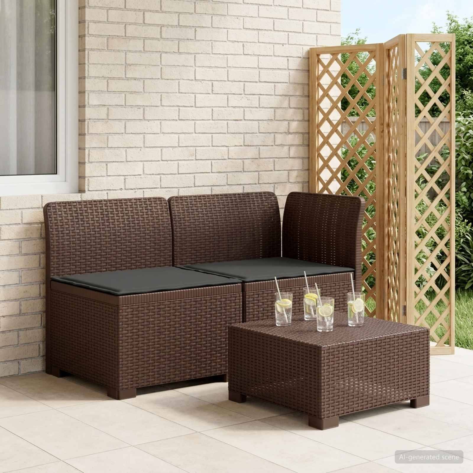 vidaXL 2-Sitzer Garten-Sofa mit Kissen Rattan-Look PP Braun