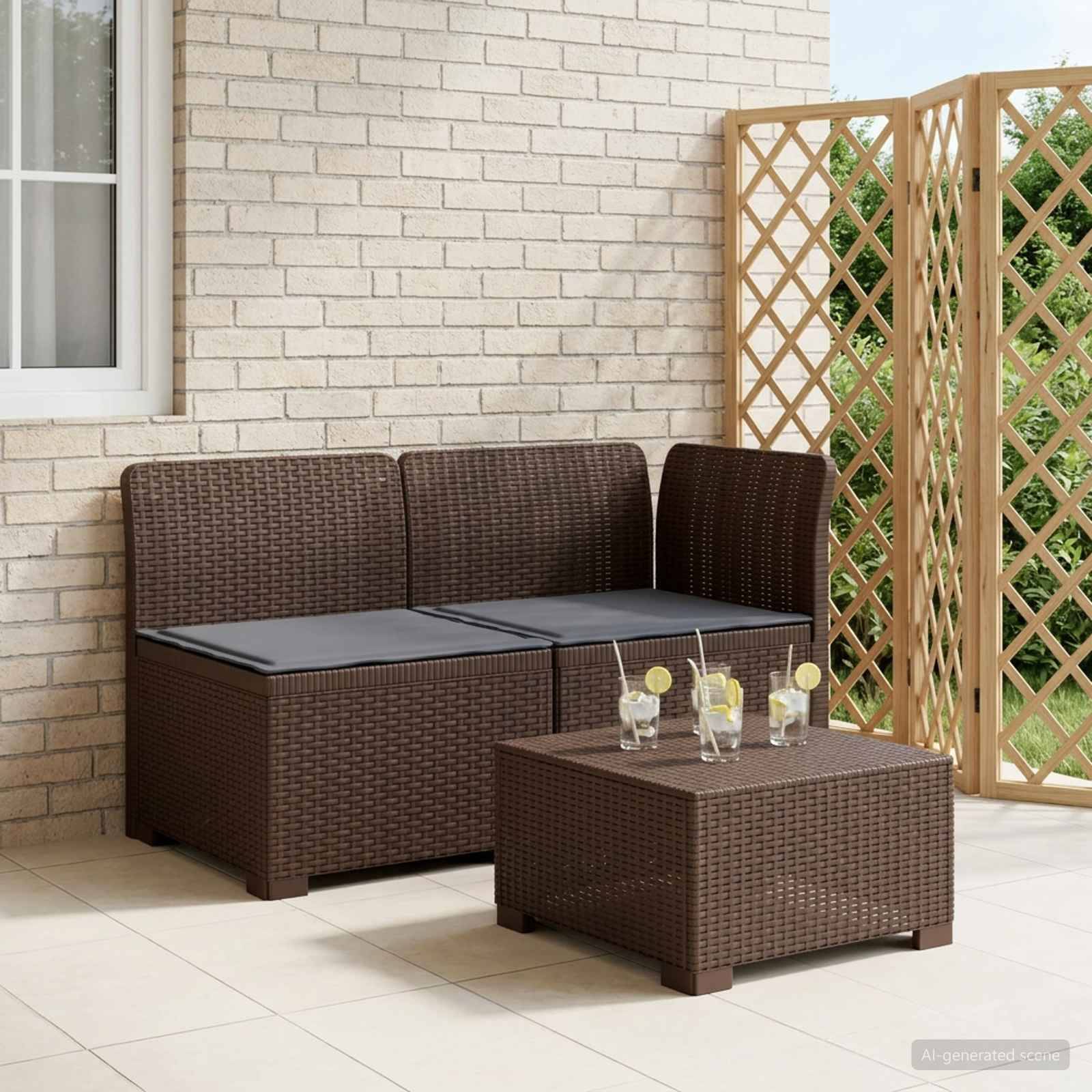 vidaXL 2-Sitzer Garten-Sofa mit Kissen Rattan-Look PP Braun