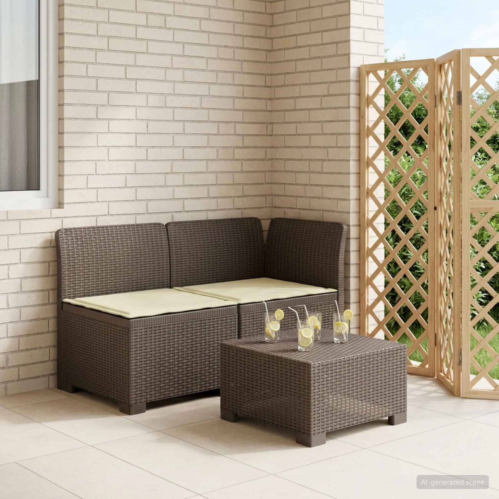vidaXL 2-Sitzer Garten-Sofa mit Kissen Rattan-Look PP Hellgrau