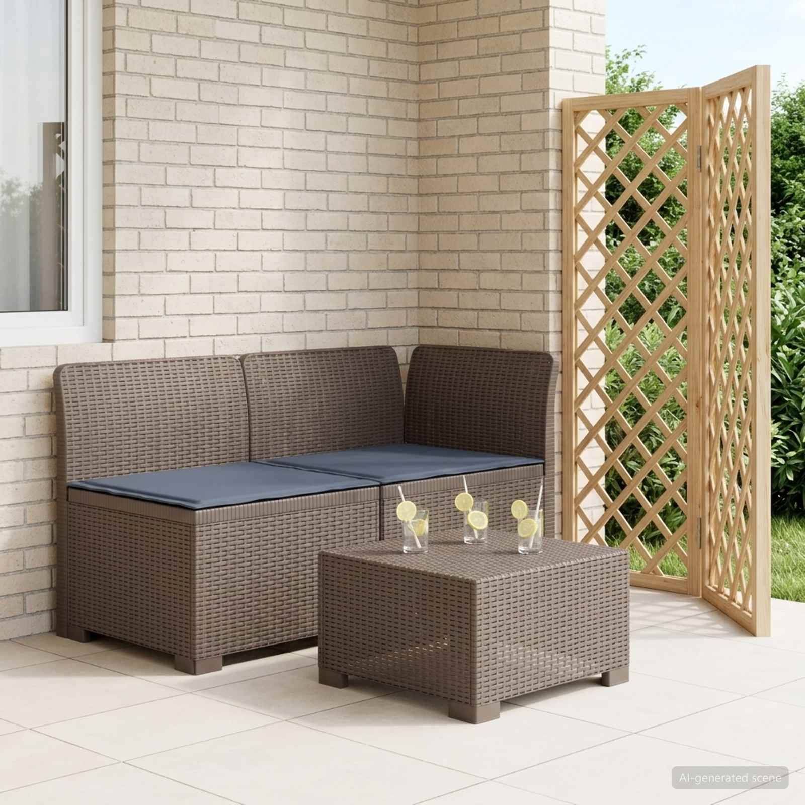 vidaXL 2-Sitzer Garten-Sofa mit Kissen Rattan-Look PP Hellgrau