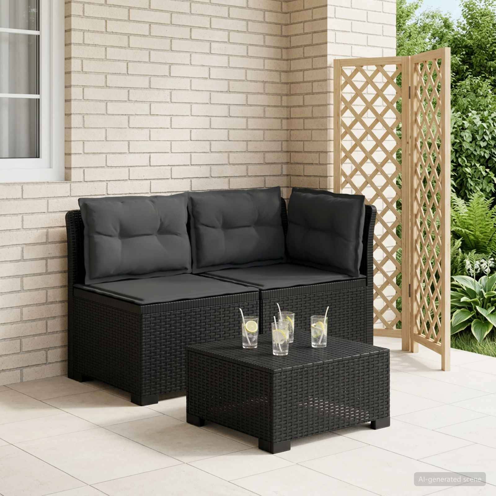 vidaXL 2-Sitzer Garten-Sofa mit Kissen Rattan-Look PP Anthrazit