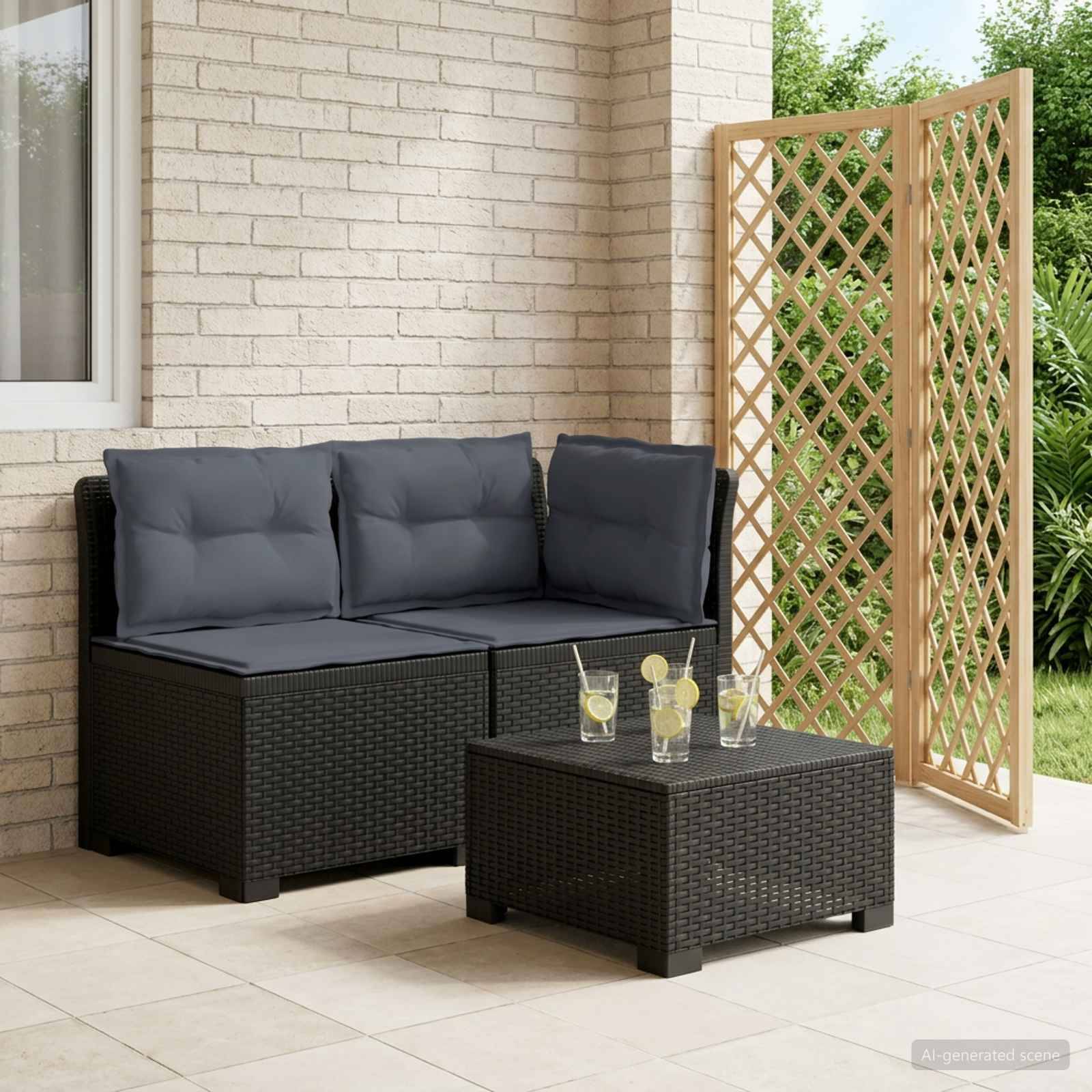 vidaXL 2-Sitzer Garten-Sofa mit Kissen Rattan-Look PP Anthrazit