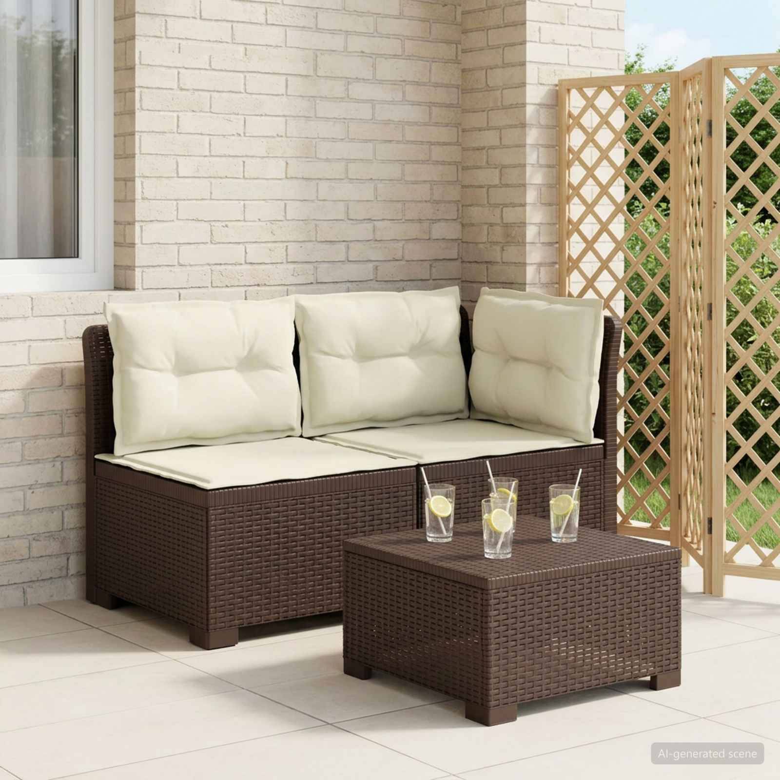 vidaXL 2-Sitzer Garten-Sofa mit Kissen Rattan-Look PP Braun