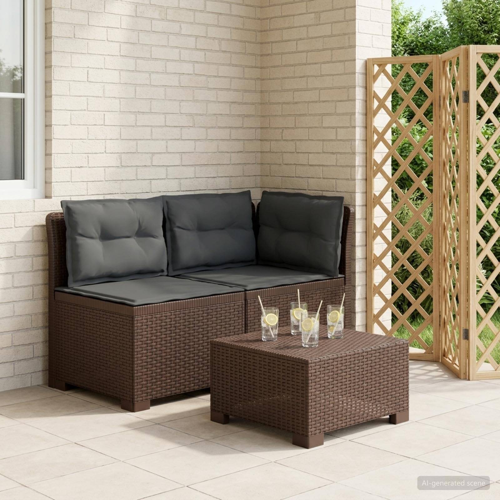 vidaXL 2-Sitzer Garten-Sofa mit Kissen Rattan-Look PP Braun