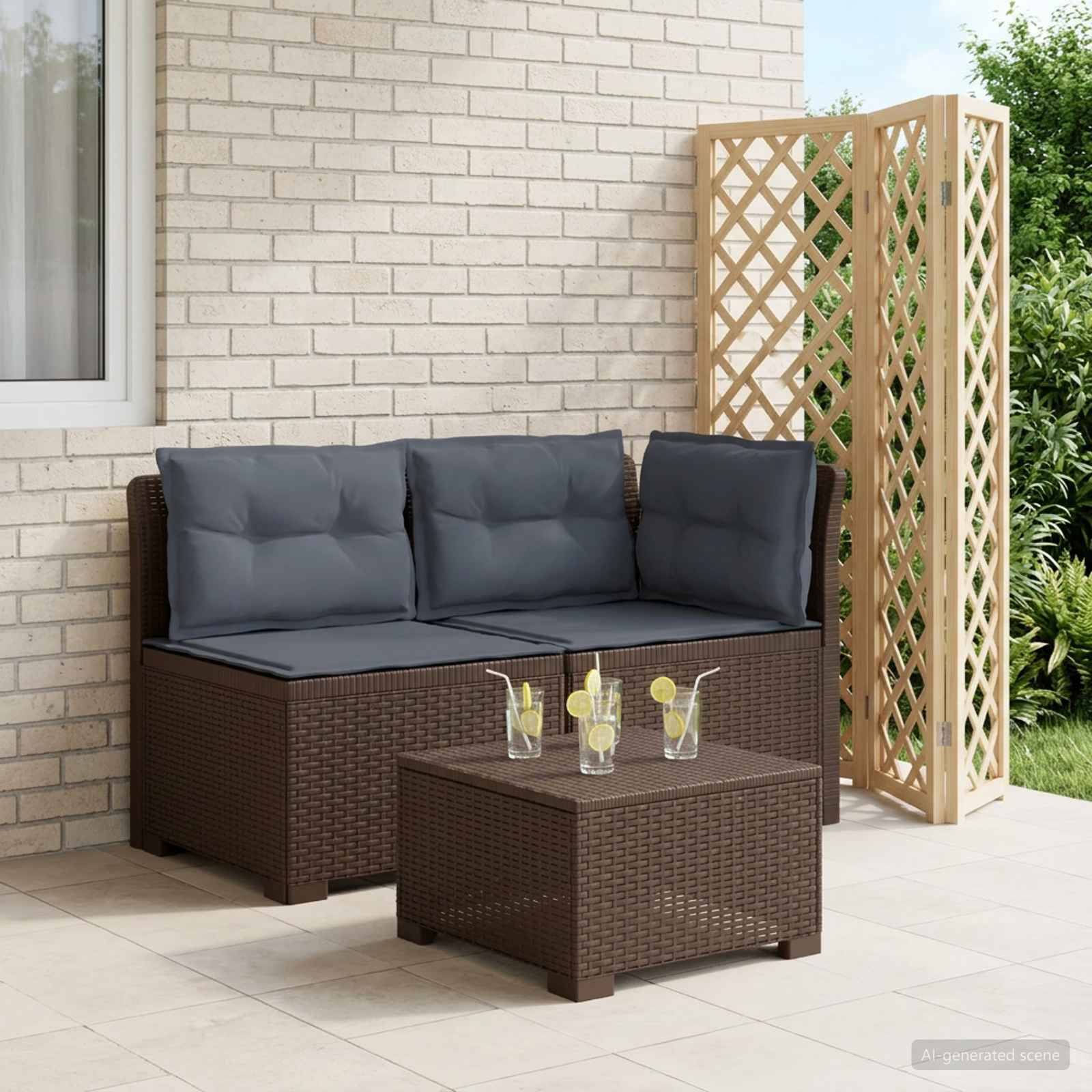 vidaXL 2-Sitzer Garten-Sofa mit Kissen Rattan-Look PP Braun
