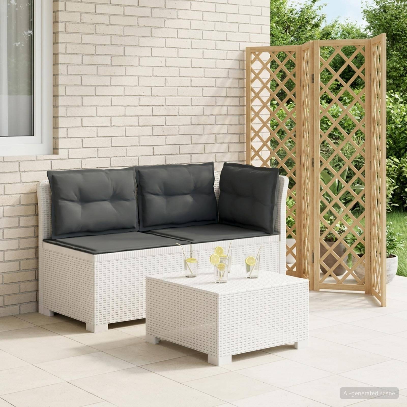 vidaXL 2-Sitzer Garten-Sofa mit Kissen Rattan-Look PP Weiß