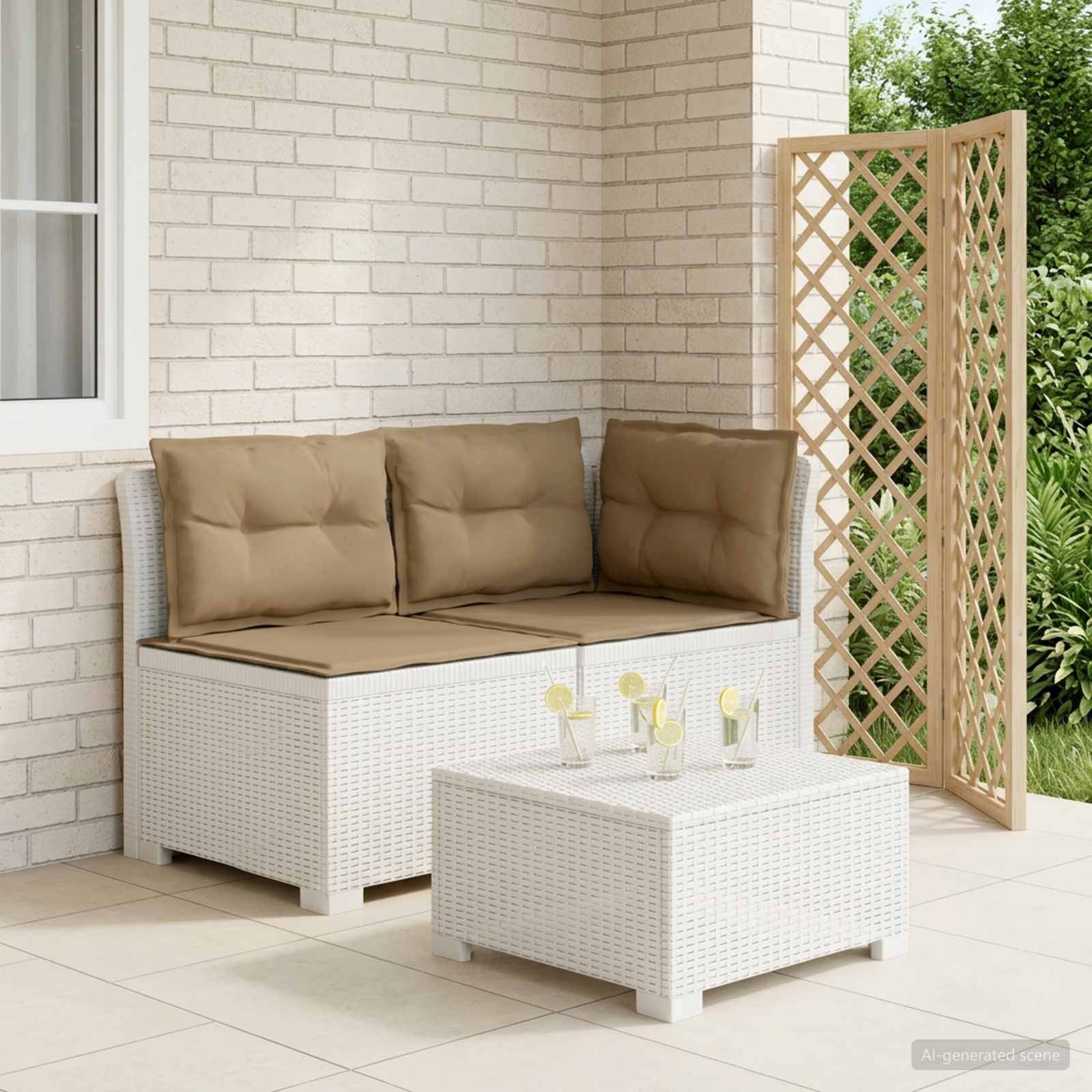 vidaXL 2-Sitzer Garten-Sofa mit Kissen Rattan-Look PP Weiß