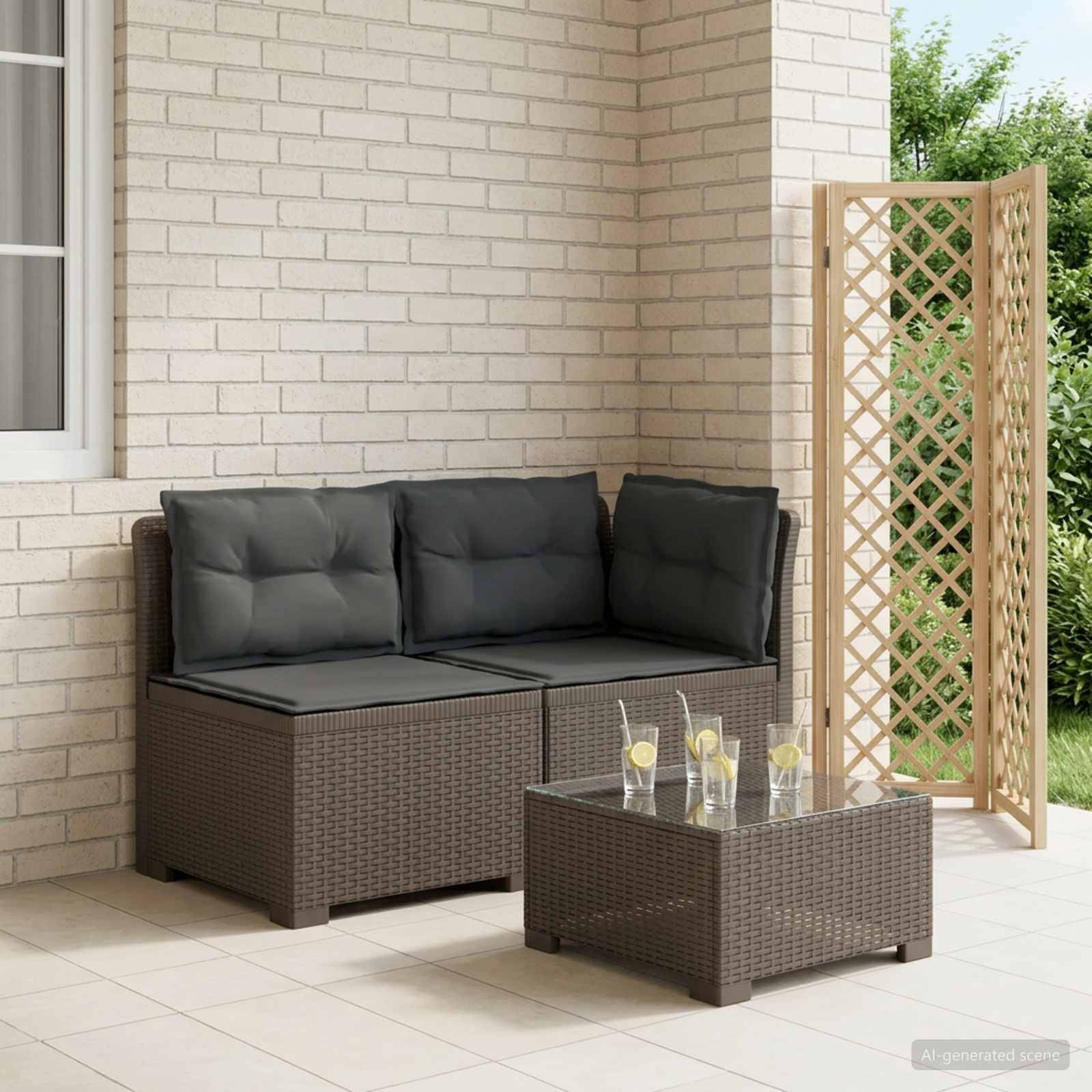 vidaXL 2-Sitzer Garten-Sofa mit Kissen Rattan-Look PP Hellgrau