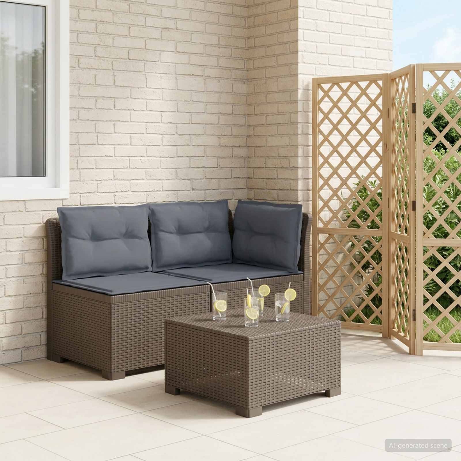 vidaXL 2-Sitzer Garten-Sofa mit Kissen Rattan-Look PP Hellgrau