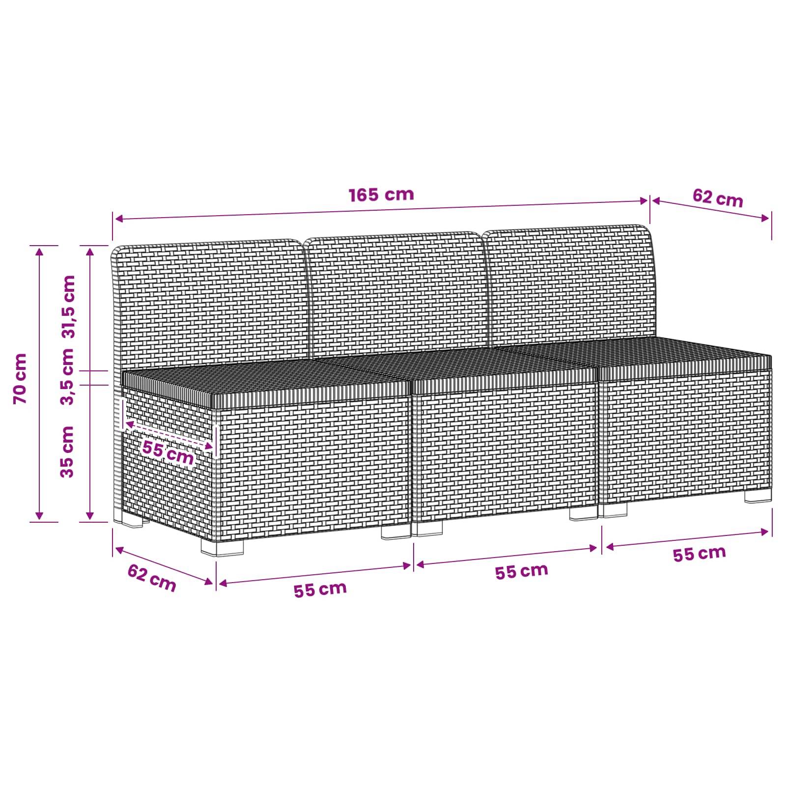 vidaXL 3-Sitzer Garten Sofa Rattan Look PP Anthrazit