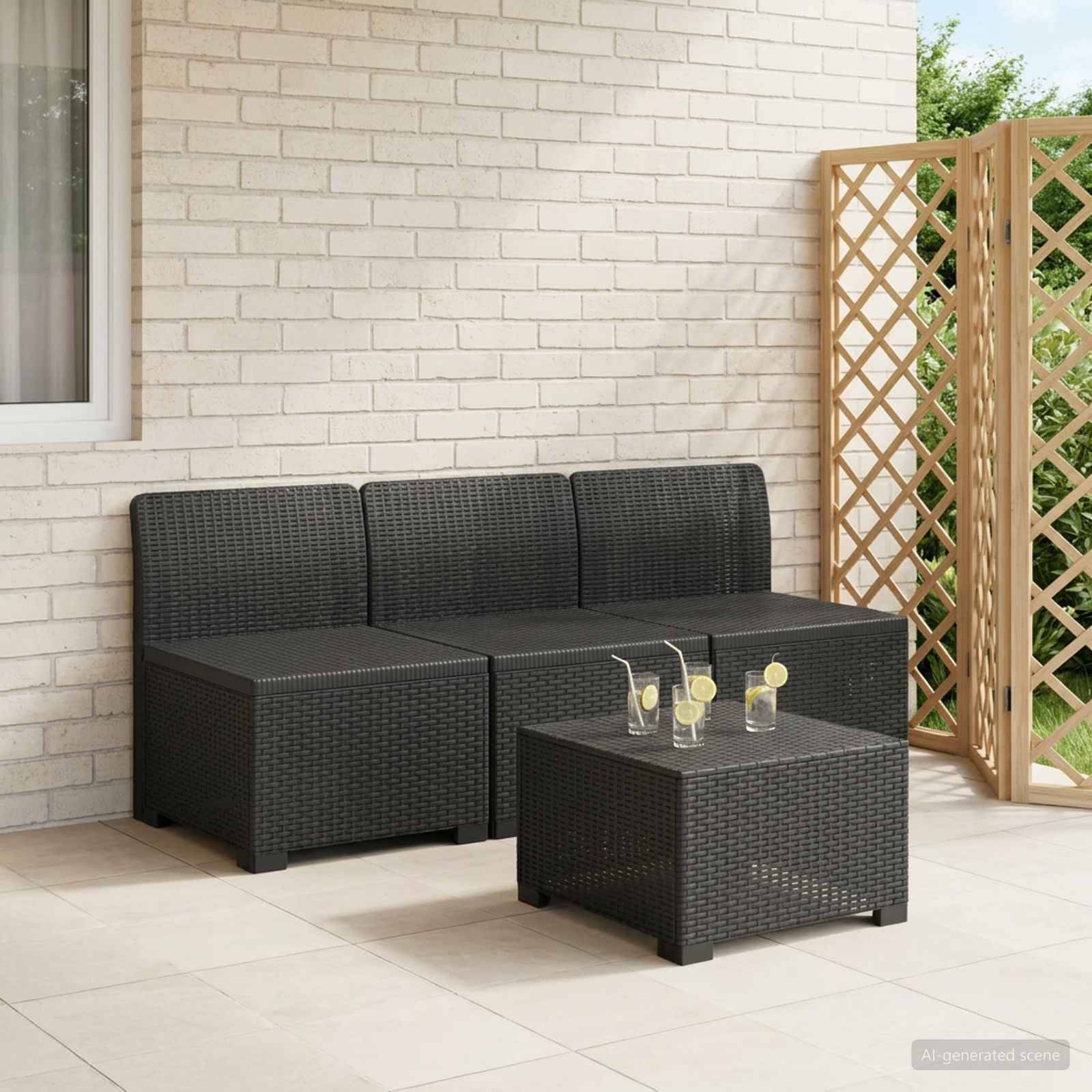 vidaXL 3-Sitzer Garten Sofa Rattan Look PP Anthrazit