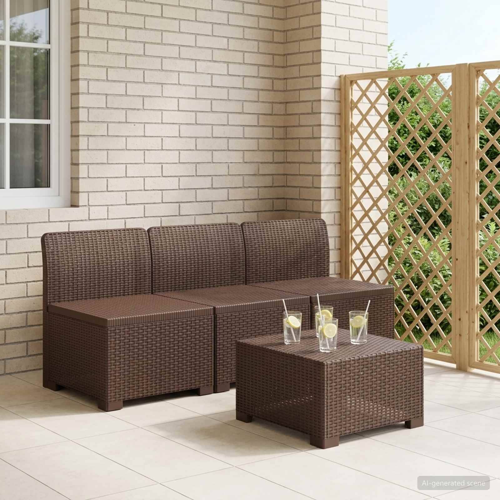 vidaXL 3-Sitzer Garten Sofa Rattan Look PP Braun