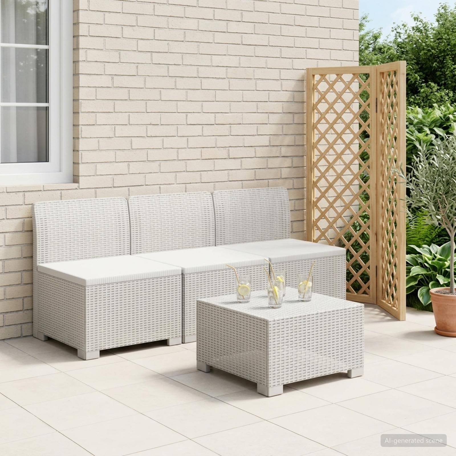 vidaXL 3-Sitzer Garten Sofa Rattan Look PP Weiß