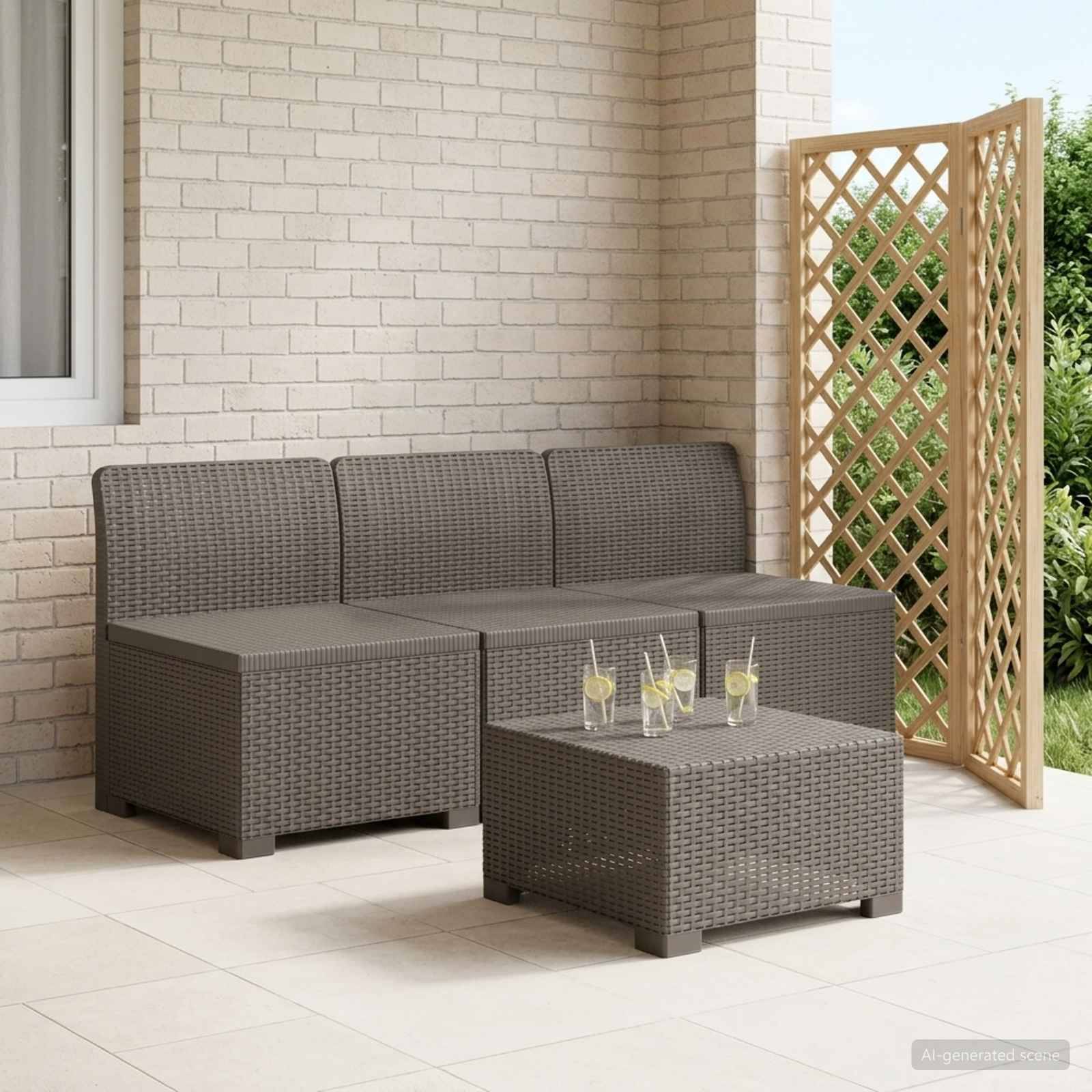 vidaXL 3-Sitzer Garten Sofa Rattan Look PP Hellgrau