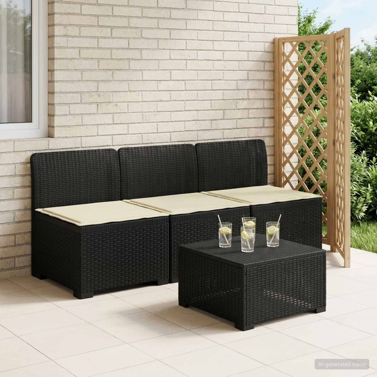 vidaXL 3-Sitzer Garten Sofa mit Kissen Rattan-Look PP Anthrazit