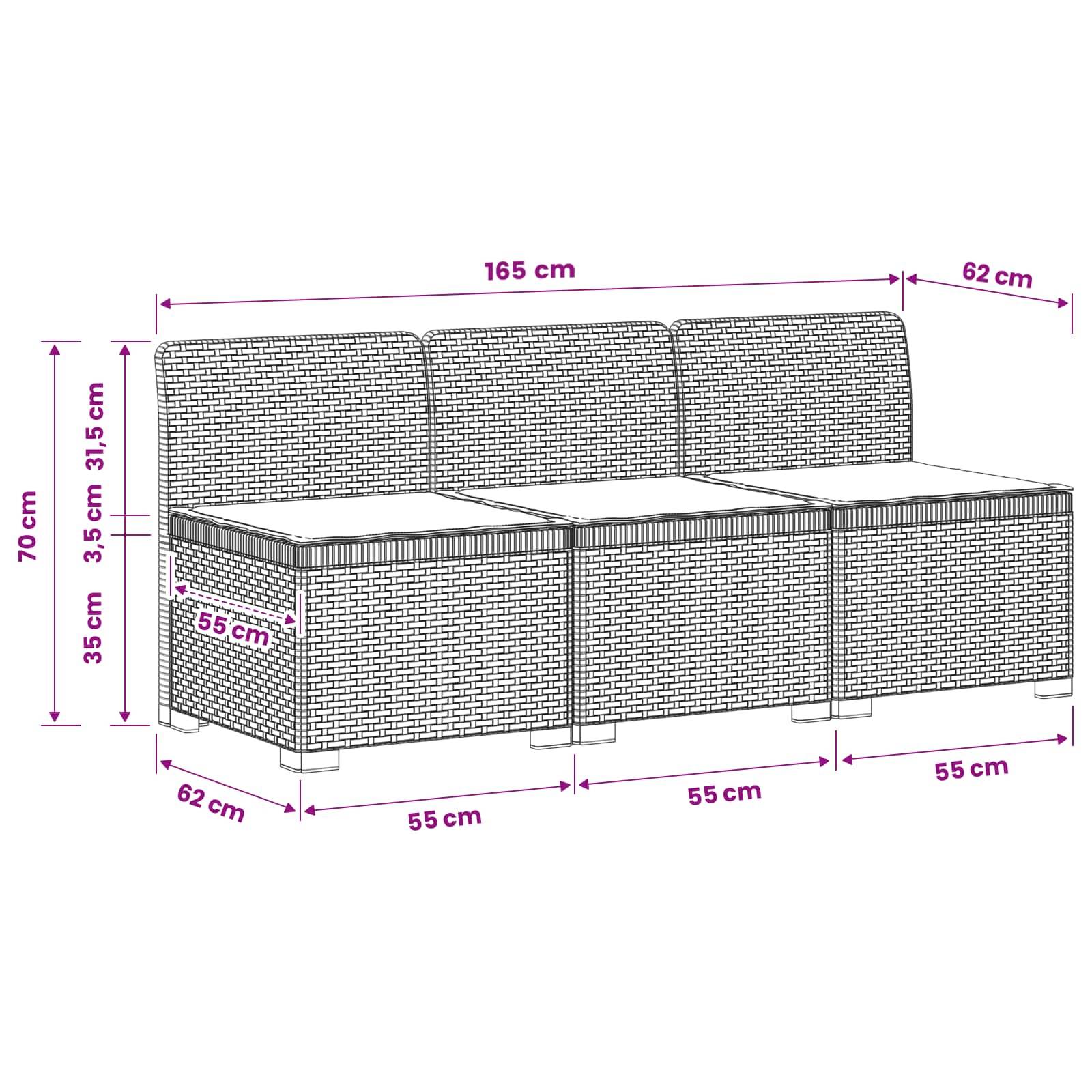 vidaXL 3-Sitzer Garten Sofa mit Kissen Rattan-Look PP Weiß