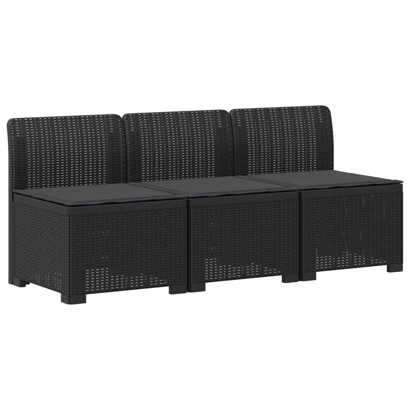 vidaXL 3-Sitzer Garten Sofa mit Kissen Rattan-Look PP Anthrazit