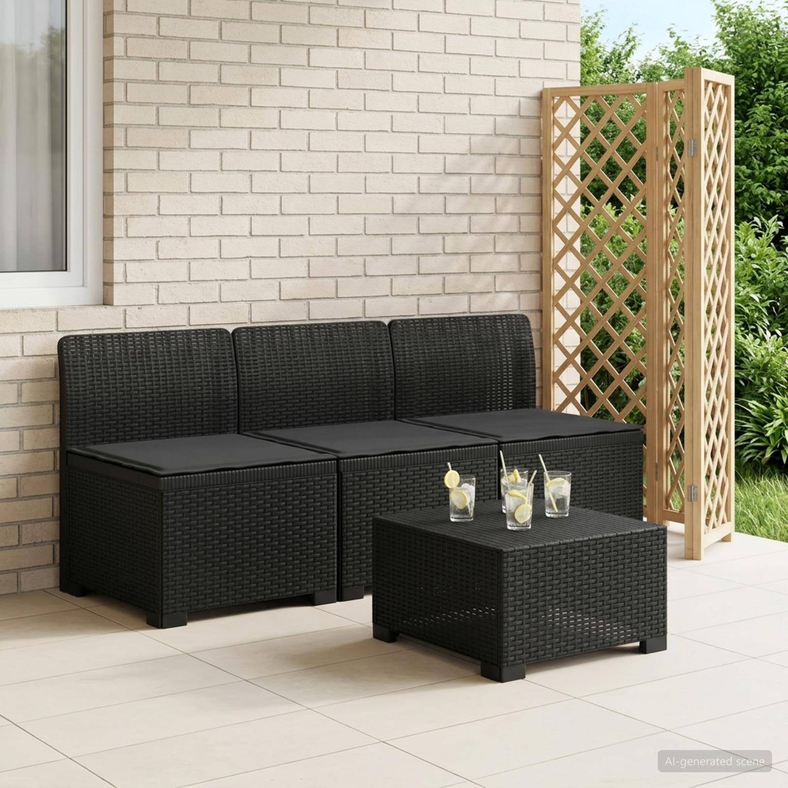 vidaXL 3-Sitzer Garten Sofa mit Kissen Rattan-Look PP Anthrazit
