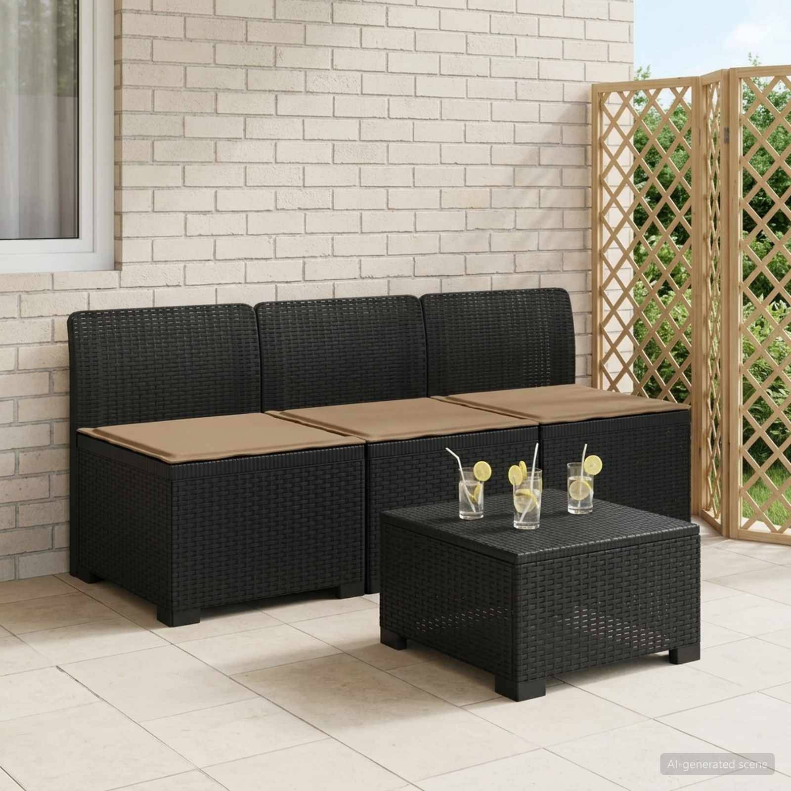vidaXL 3-Sitzer Garten Sofa mit Kissen Rattan-Look PP Anthrazit